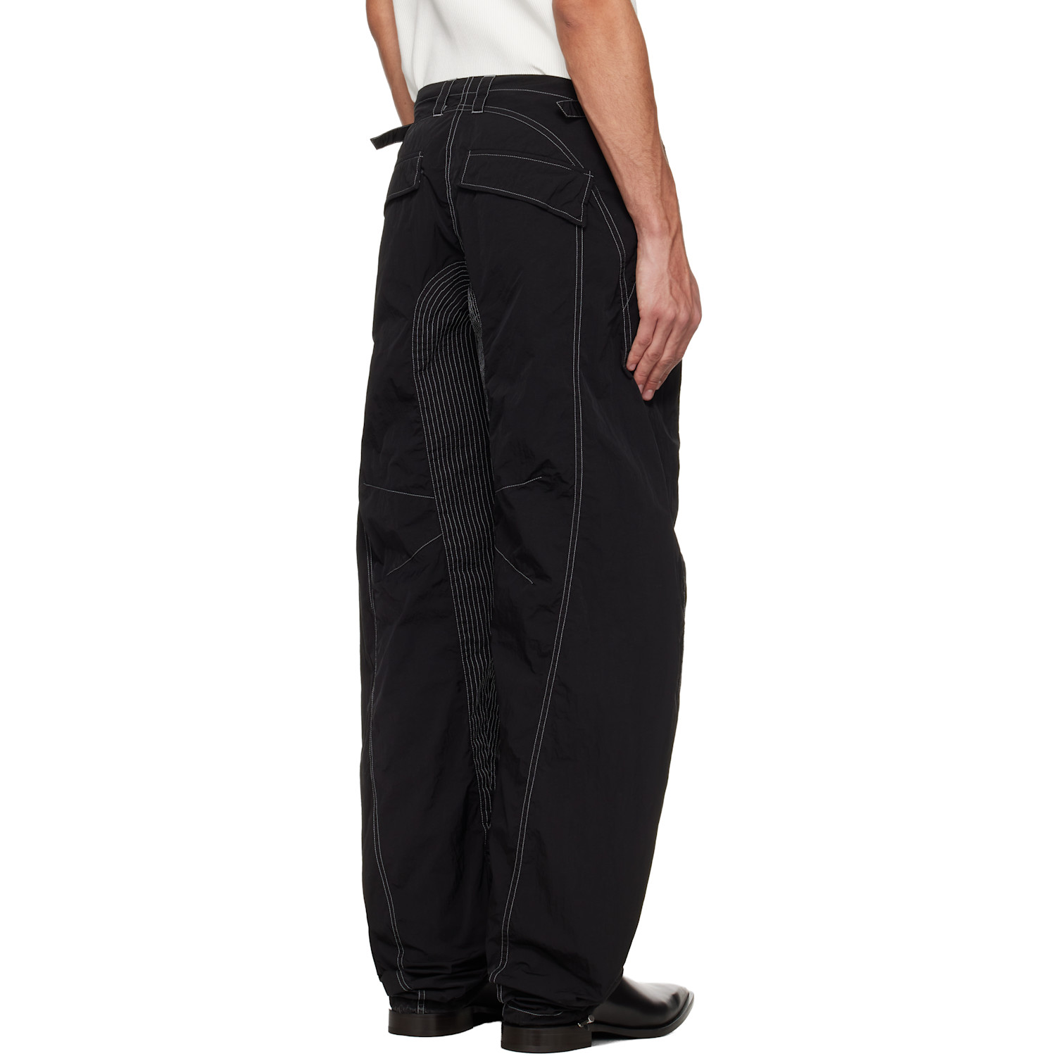  Mugler Black Stitched Parachute Trousers 
