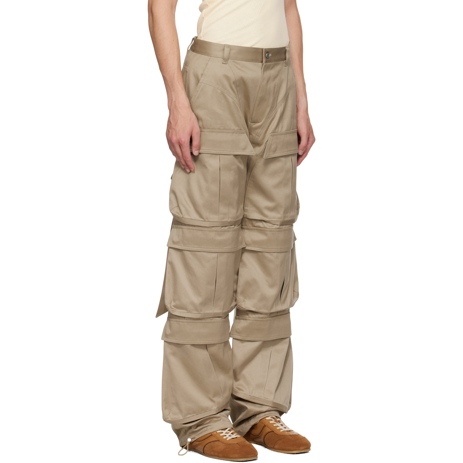  Mugler Beige Cinch Strap Cargo Pants 