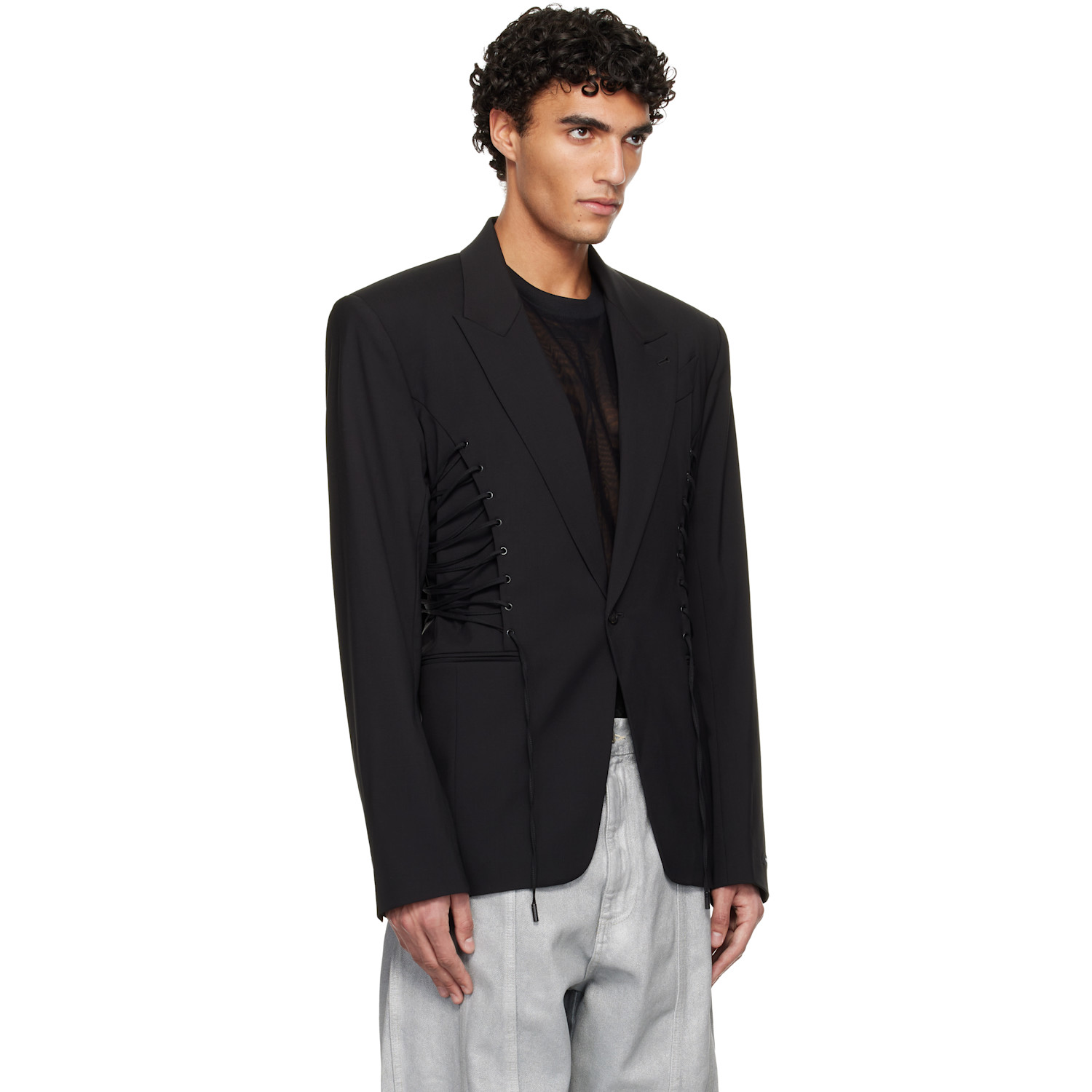  Mugler Black Super Fine Tail Blazer 