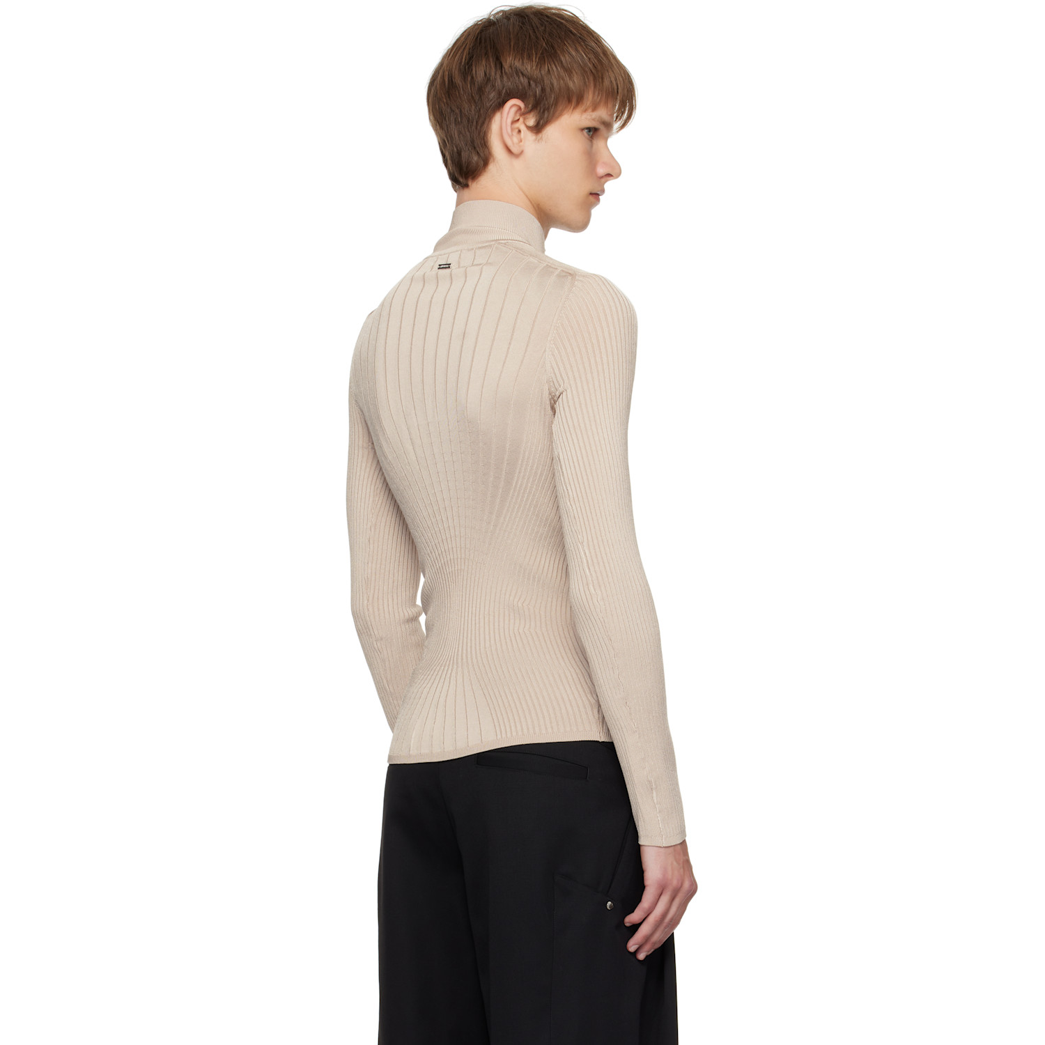  Mugler Gray Hook-and-eye Ribbed Top 