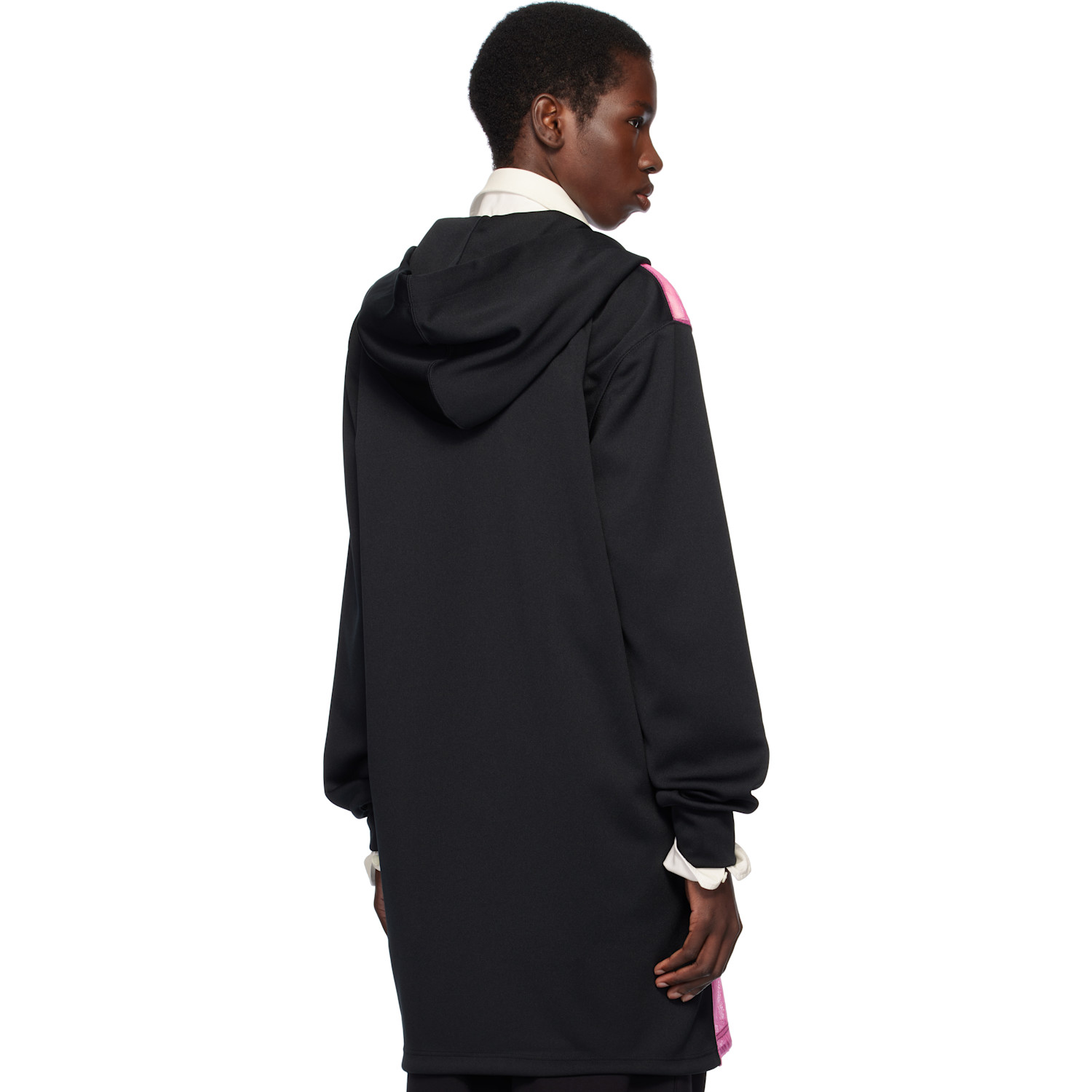  Comme Des Garçons Homme Plus Pull à Capuche Noir Et Rose En Jersey épais Et En Tulle De Nylon à Glissière 