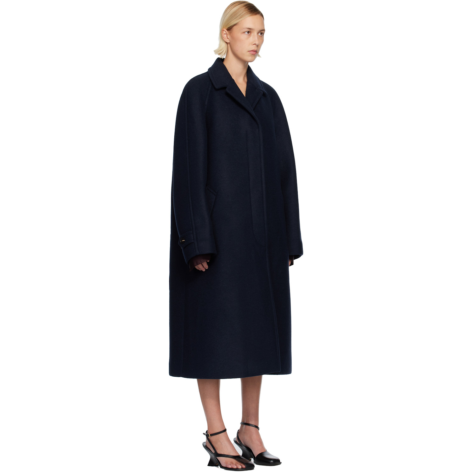  Dries Van Noten Navy Notched Lapel Coat 