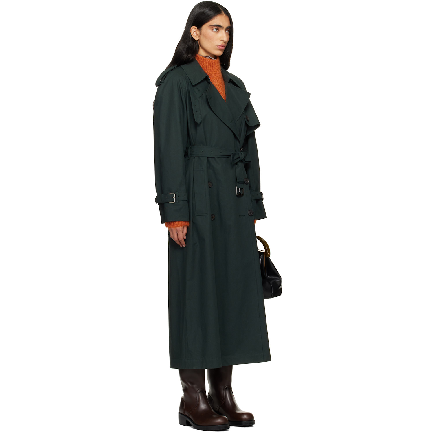  Dries Van Noten Green Double-breasted Trench Coat 