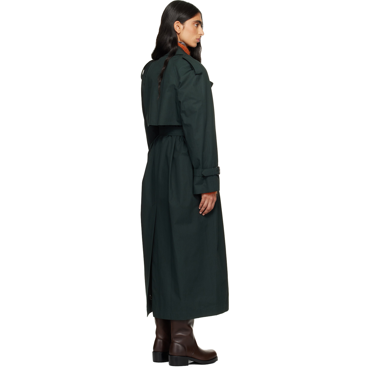 Dries Van Noten Green Double-breasted Trench Coat 