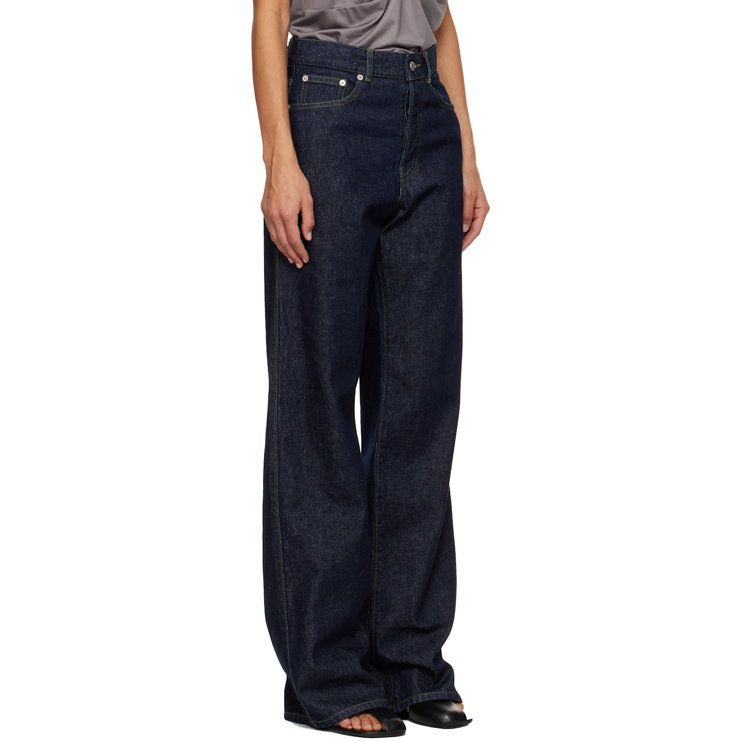  Dries Van Noten Blue Leather Patch Jeans 
