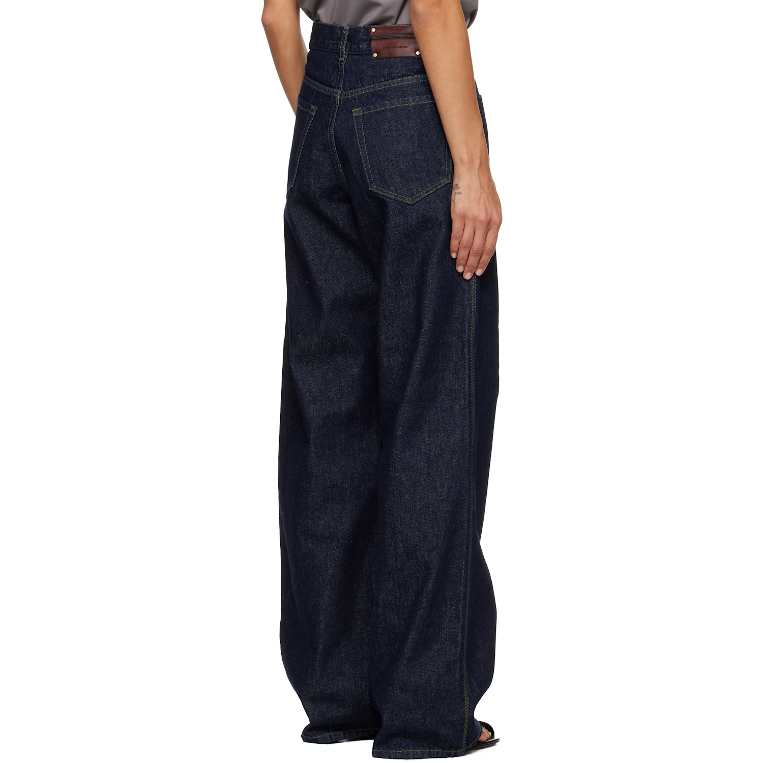  Dries Van Noten Blue Leather Patch Jeans 