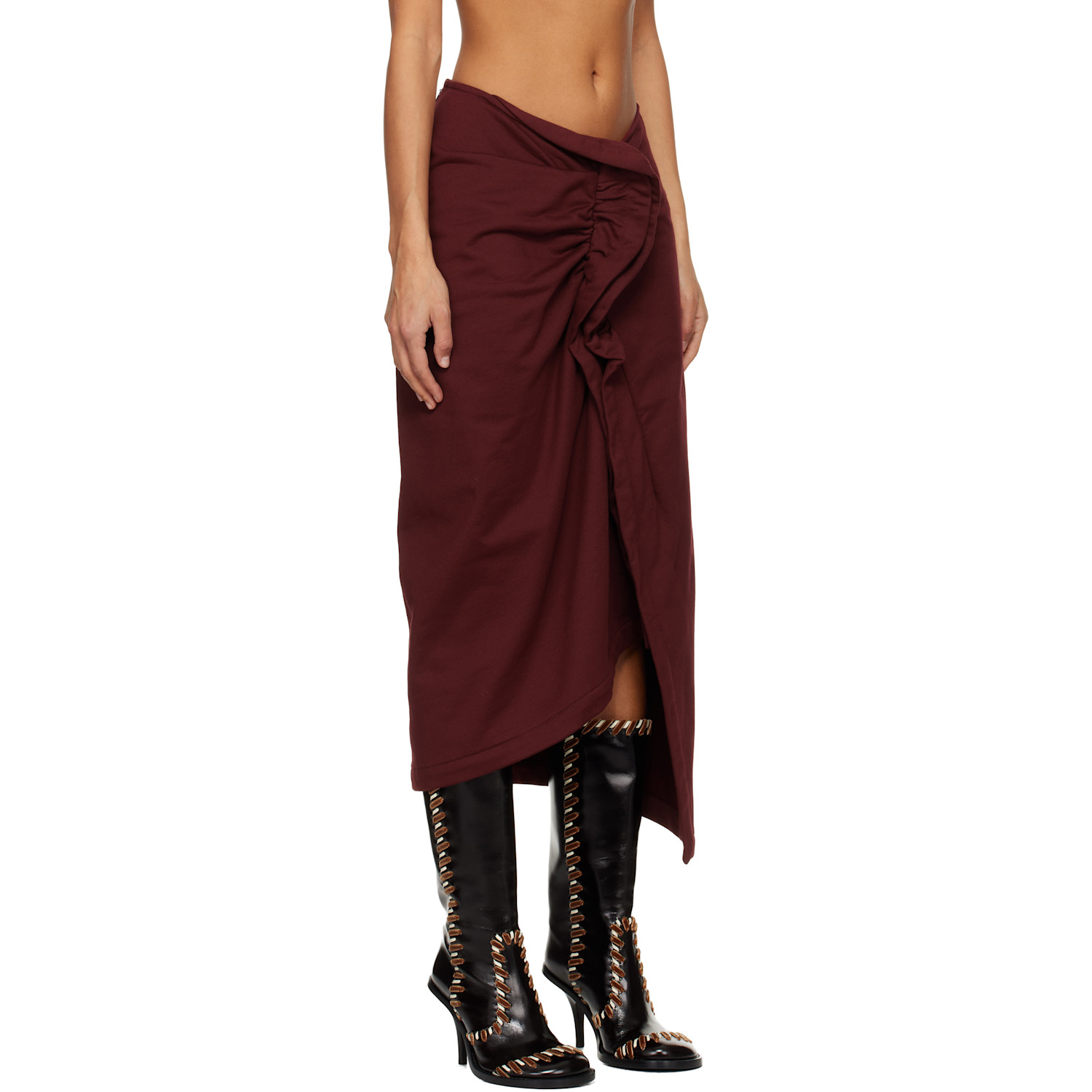  Dries Van Noten Red Ruffled Cotton Midi Skirt 