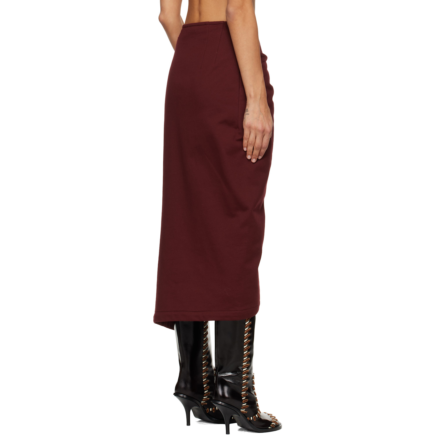  Dries Van Noten Red Ruffled Cotton Midi Skirt 