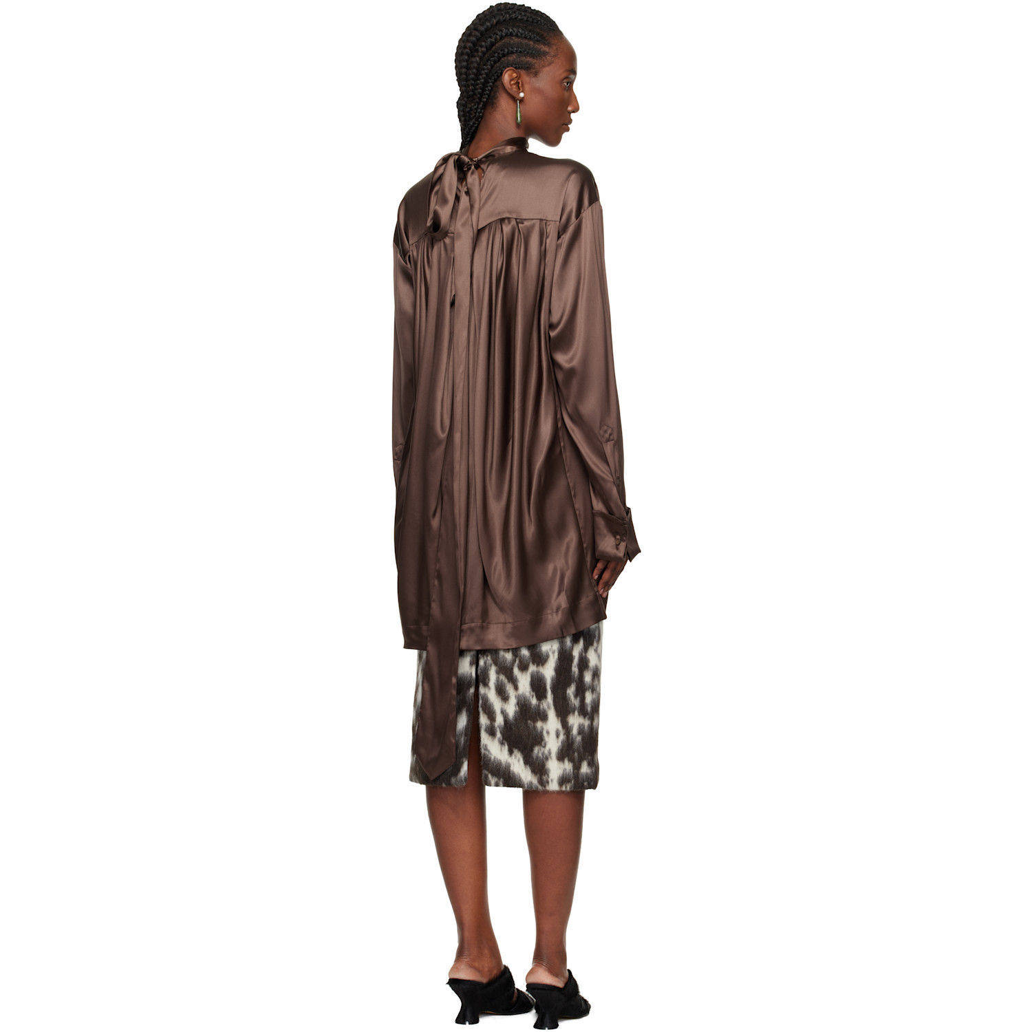  Dries Van Noten Brown Pussy-bow Blouse 