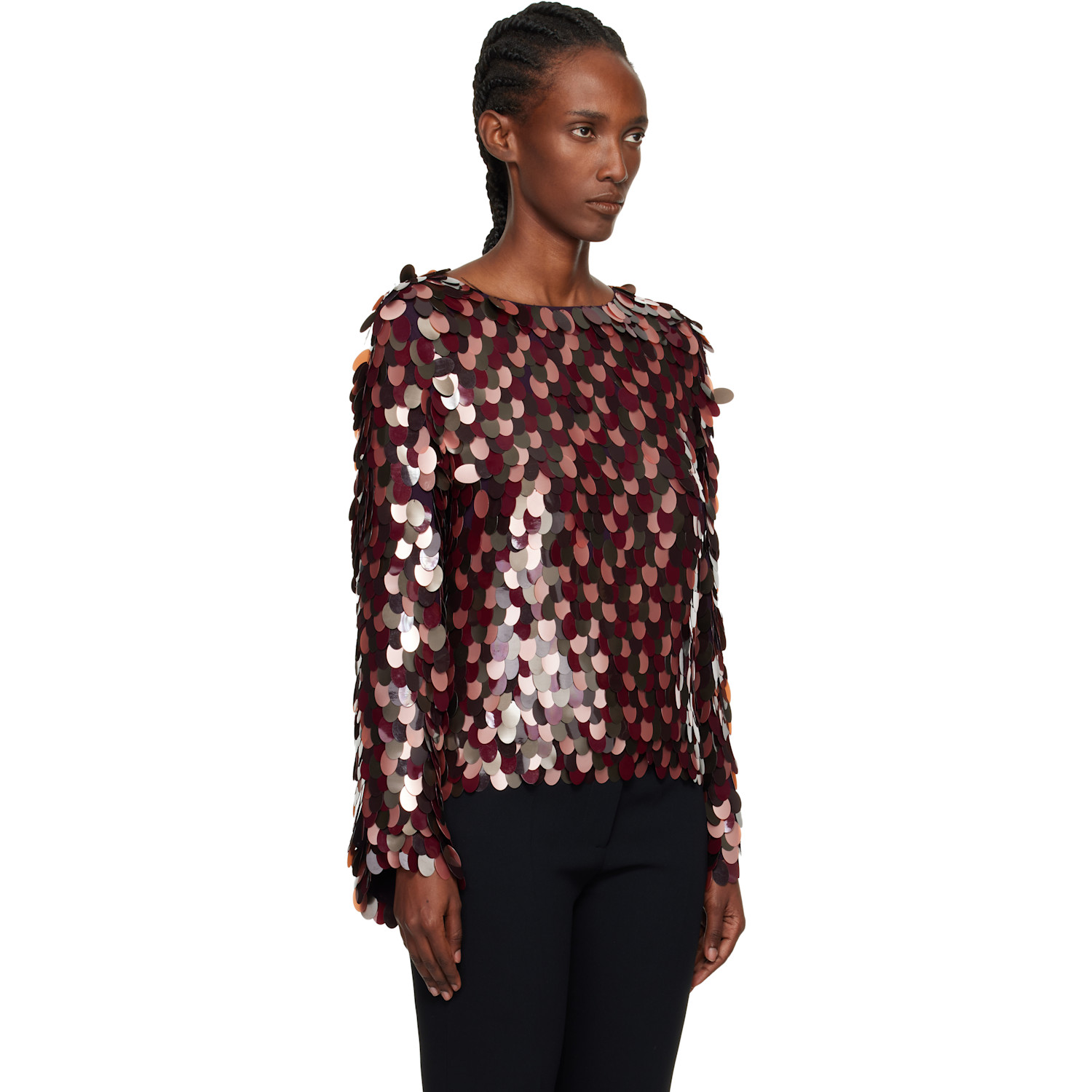  Dries Van Noten Burgundy Sequin Blouse 