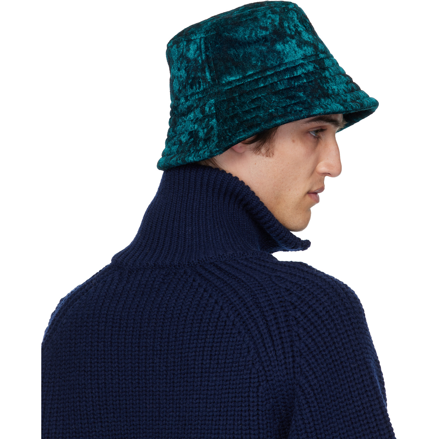  Dries Van Noten Black & Navy Velvet Bucket Hat 