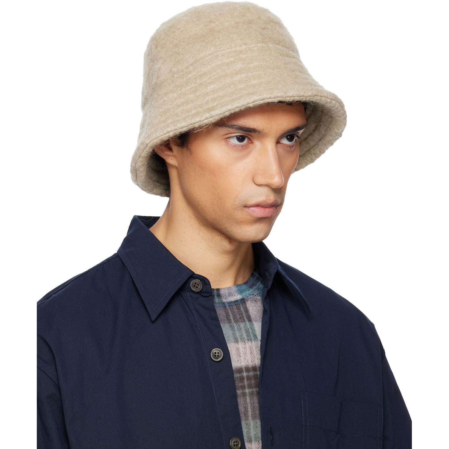  Dries Van Noten Beige Wool Mohair Bucket Hat 