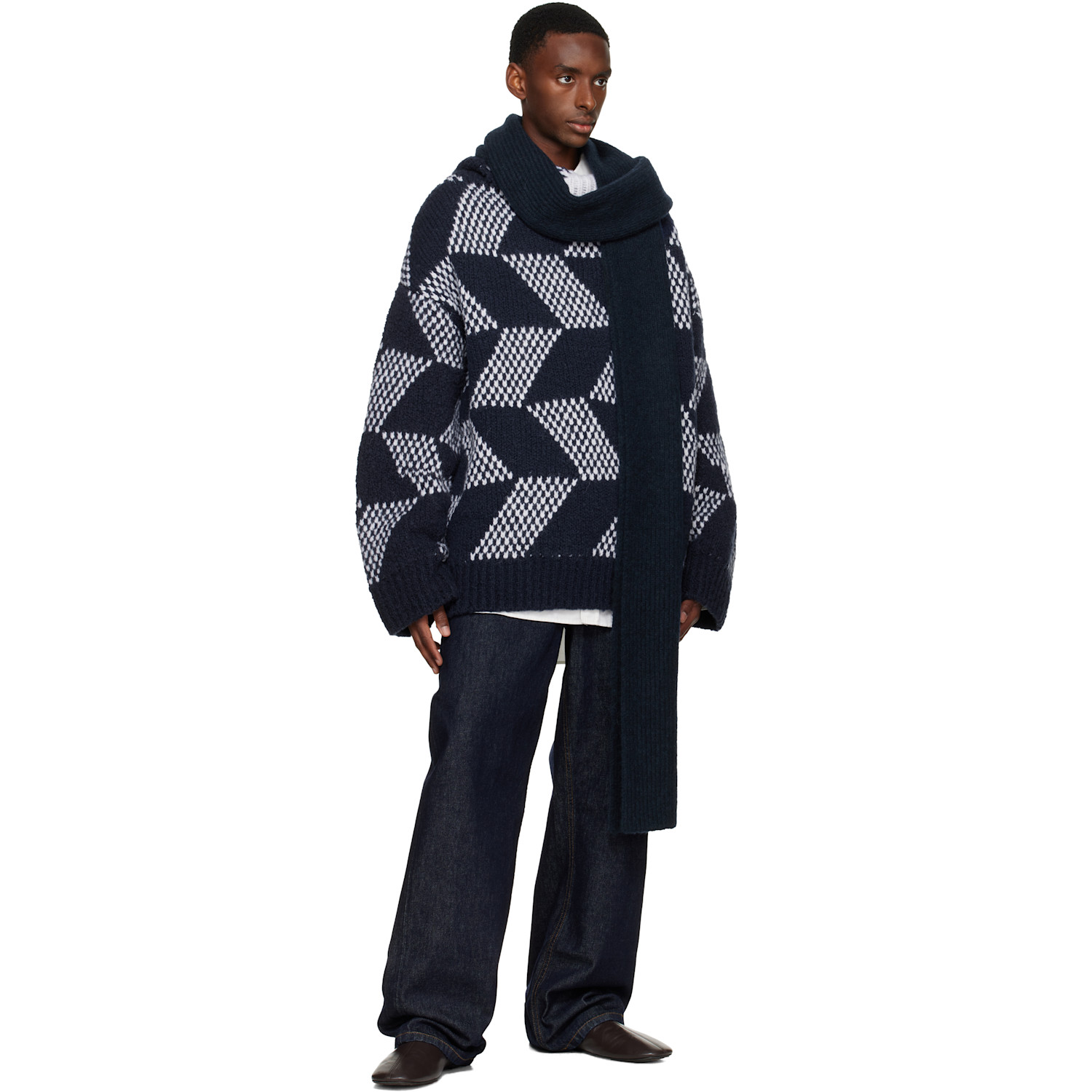  Dries Van Noten Navy Wool Scarf 