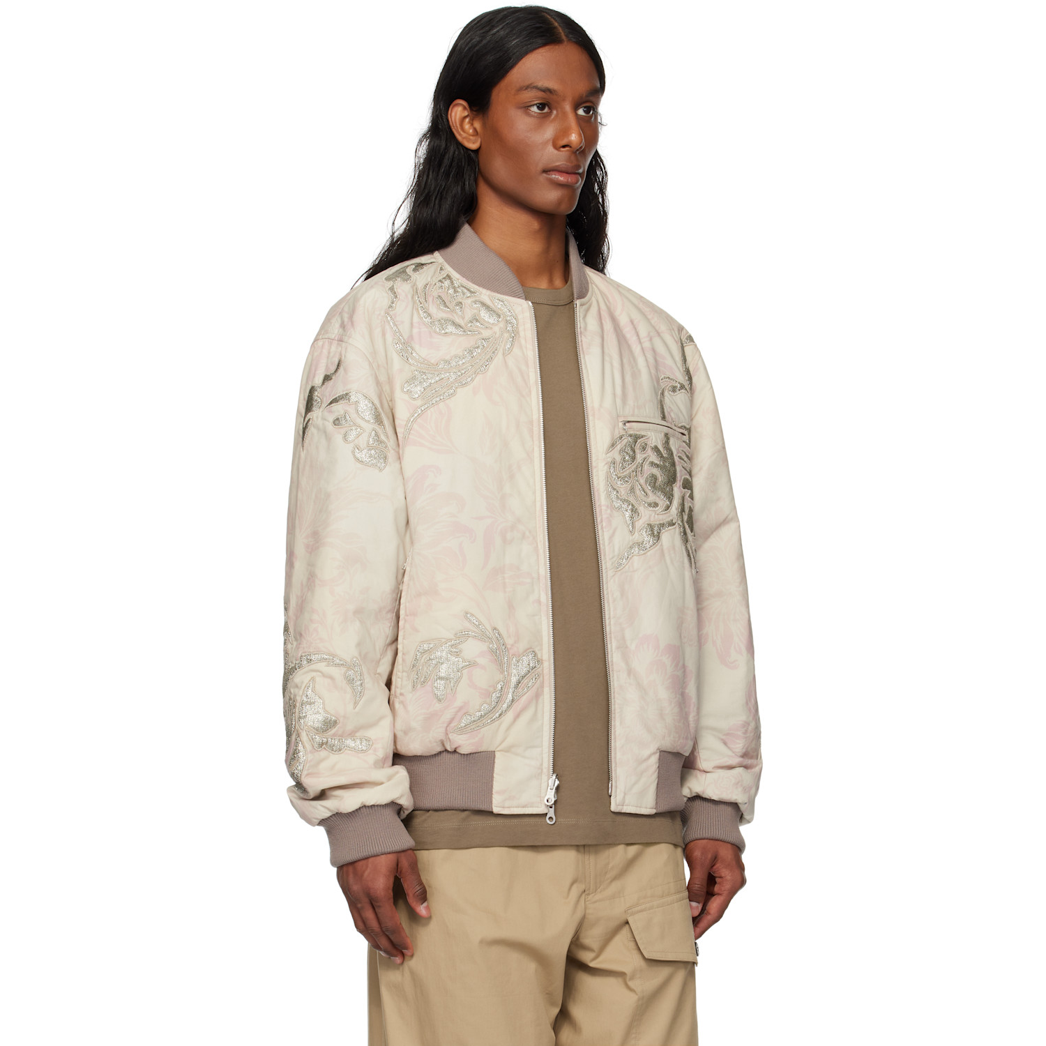  Dries Van Noten Off-white & Pink Floral Reversible Bomber Jacket 