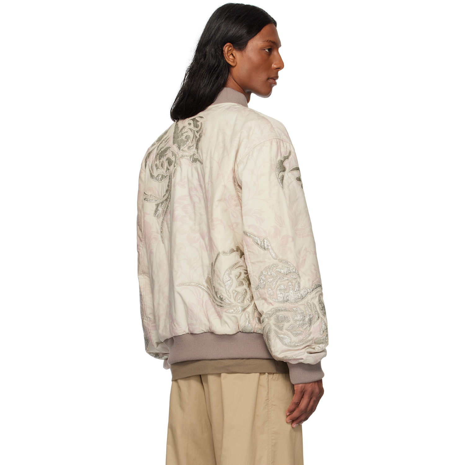  Dries Van Noten Off-white & Pink Floral Reversible Bomber Jacket 