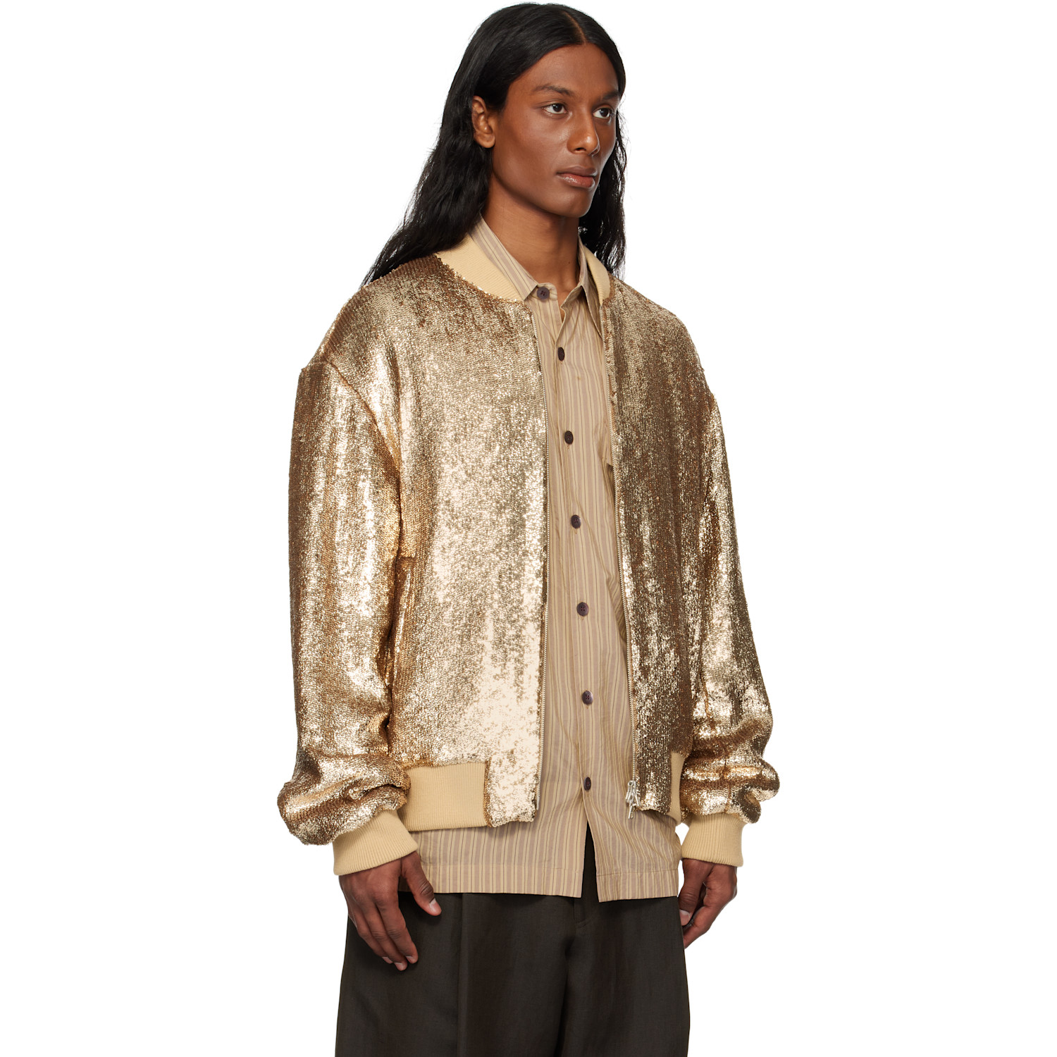  Dries Van Noten Gold Sequinned Bomber Jacket 