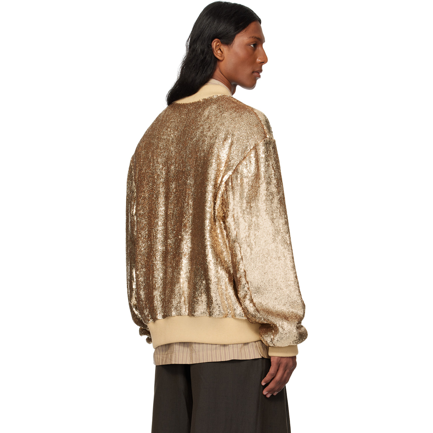  Dries Van Noten Gold Sequinned Bomber Jacket 
