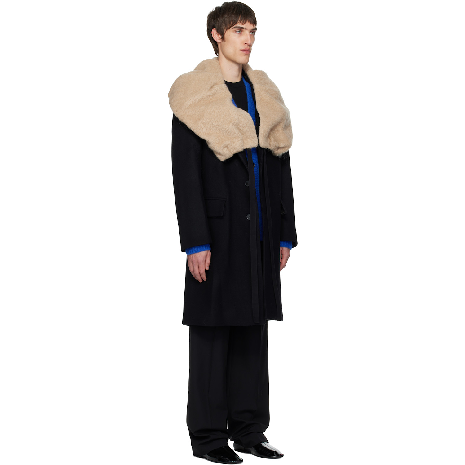  Dries Van Noten Black Wool Collar Coat 