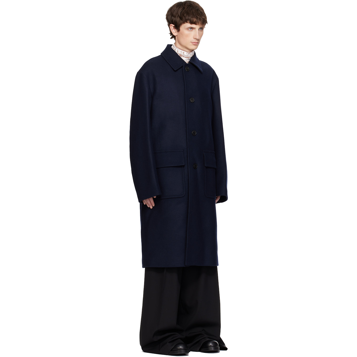  Dries Van Noten Navy Wool Coat 