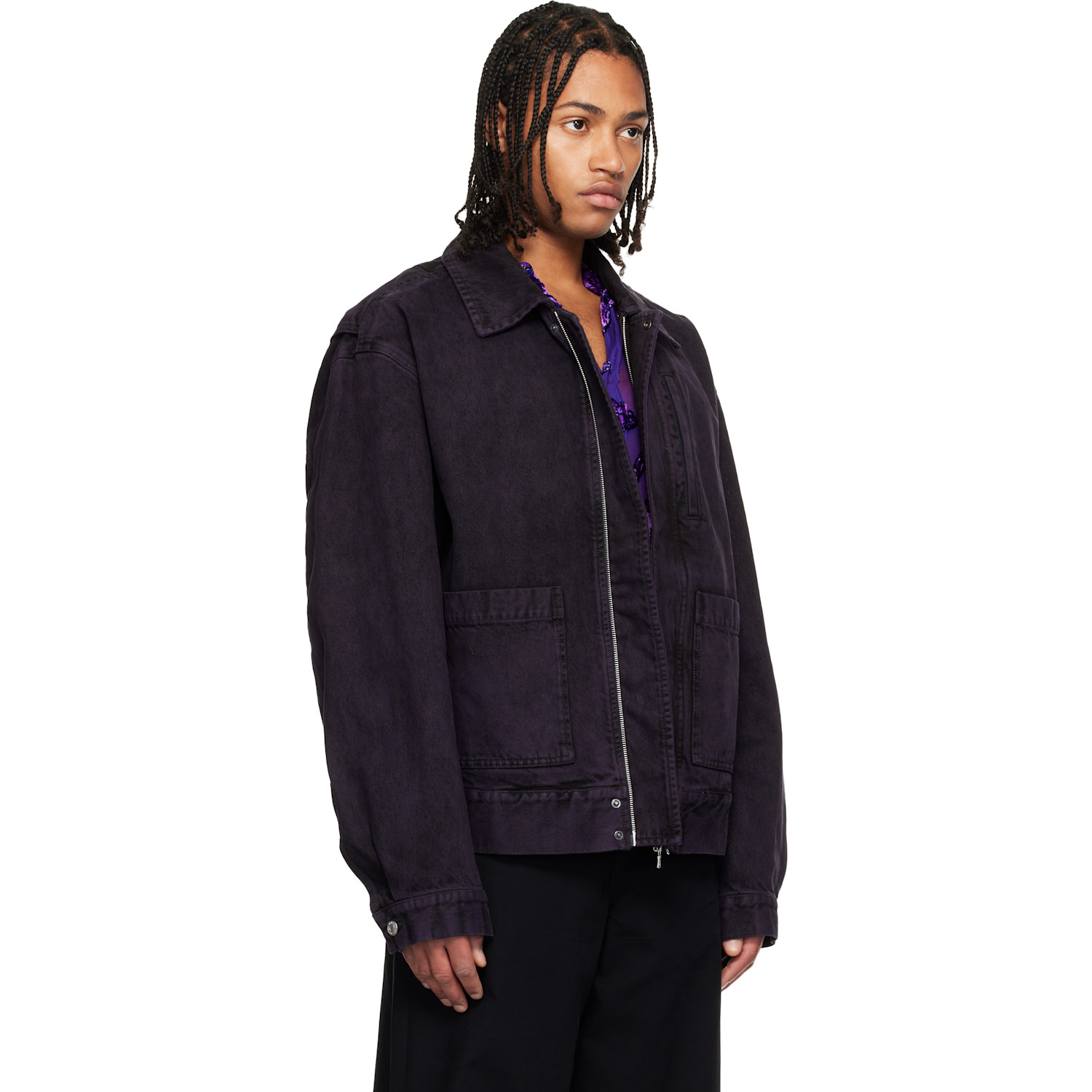  Dries Van Noten Purple Patch Pocket Denim Jacket 