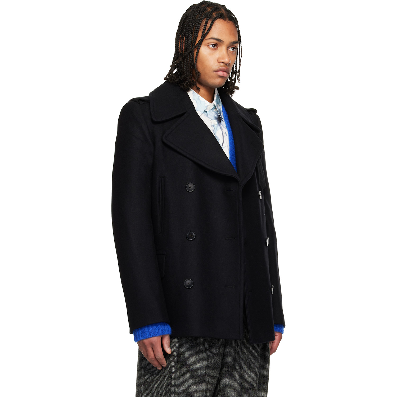  Dries Van Noten Black Melton Peacoat 
