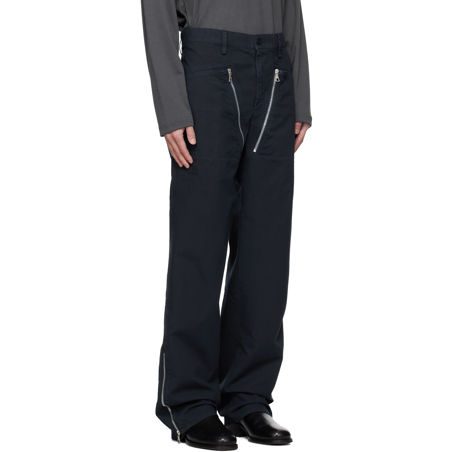  Dries Van Noten Navy Zip Trousers 