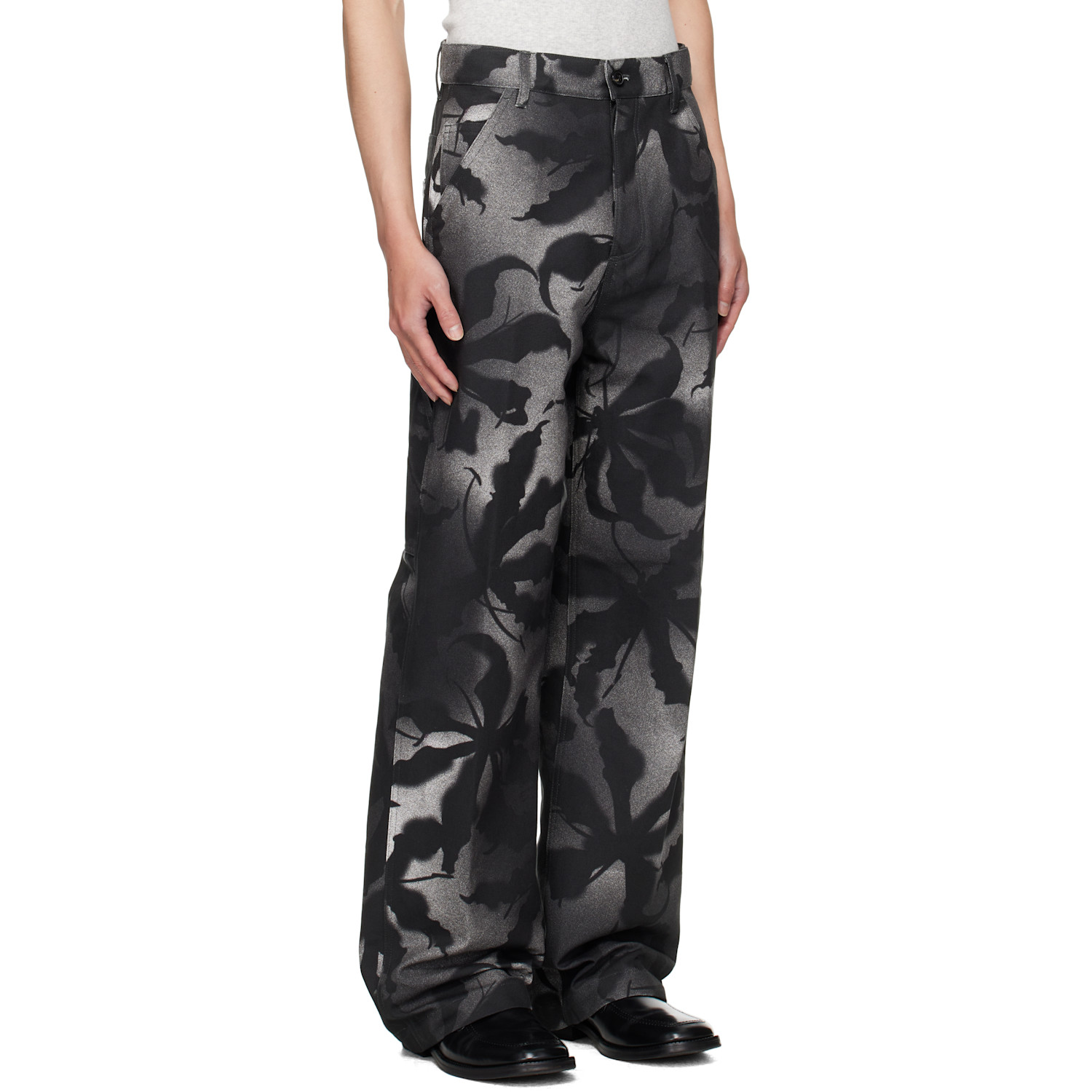  Dries Van Noten Black Patterned Trousers 