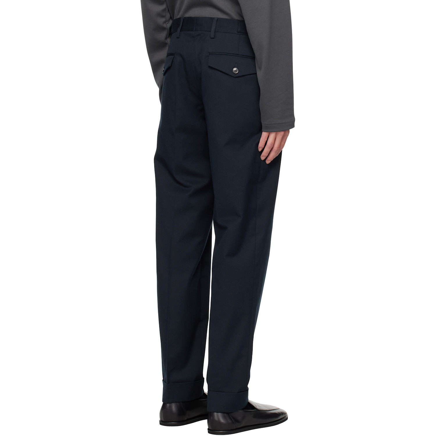  Dries Van Noten Navy Button Tab Trousers 