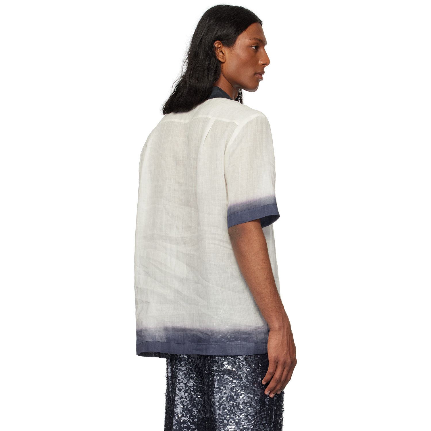  Dries Van Noten Off-white & Navy Embroidered Shirt 