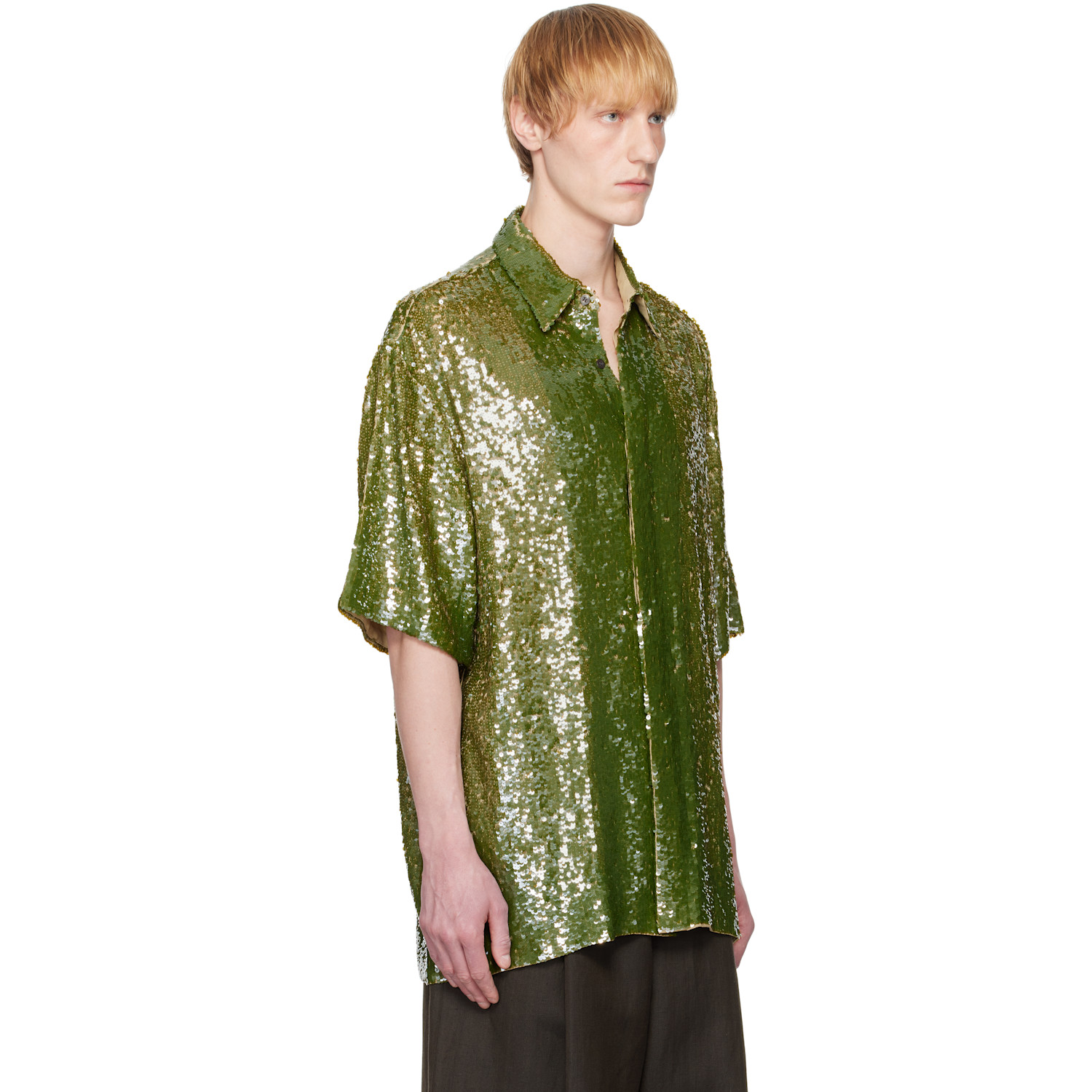  Dries Van Noten Khaki Sequin Shirt 