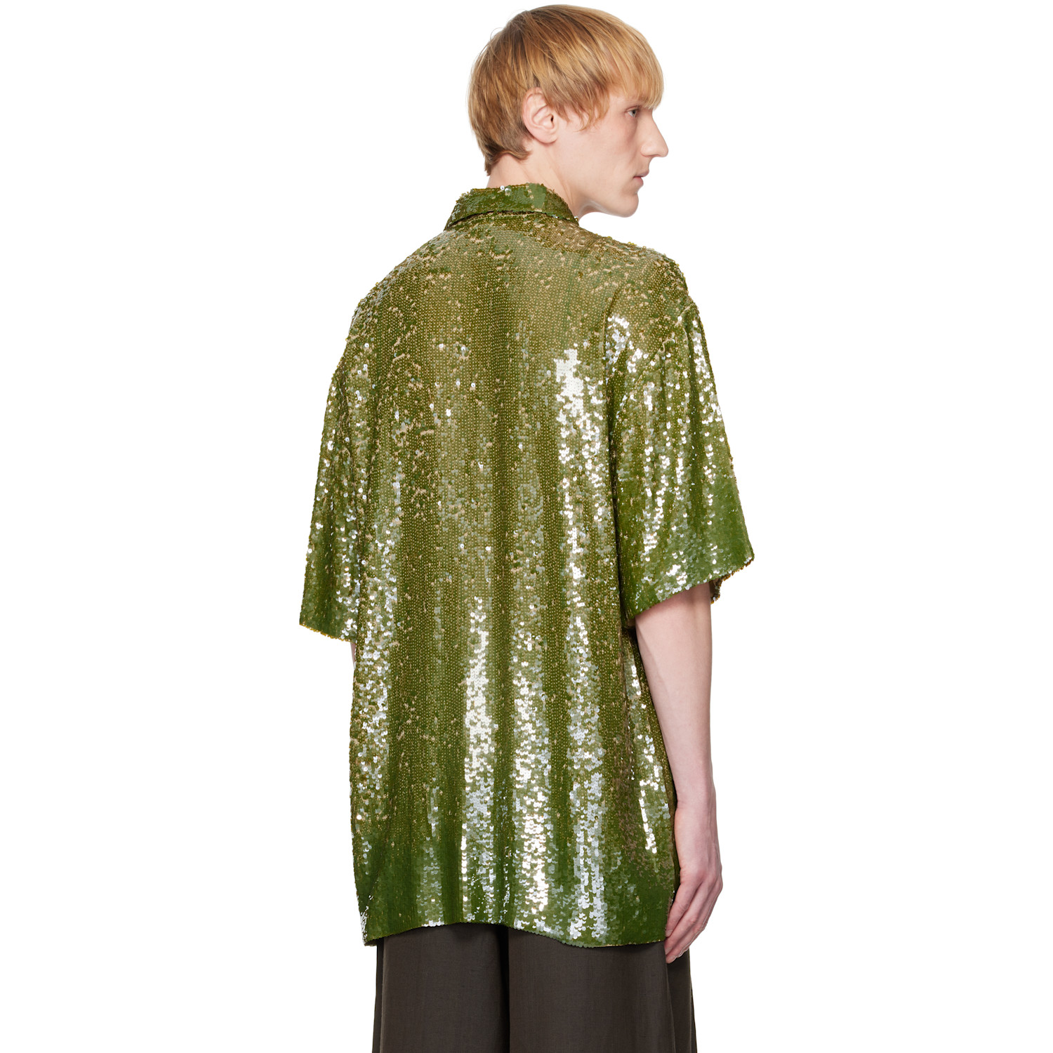  Dries Van Noten Khaki Sequin Shirt 