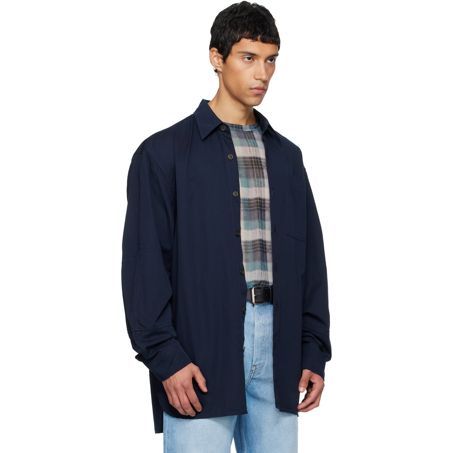  Dries Van Noten Navy Paneled Shirt 
