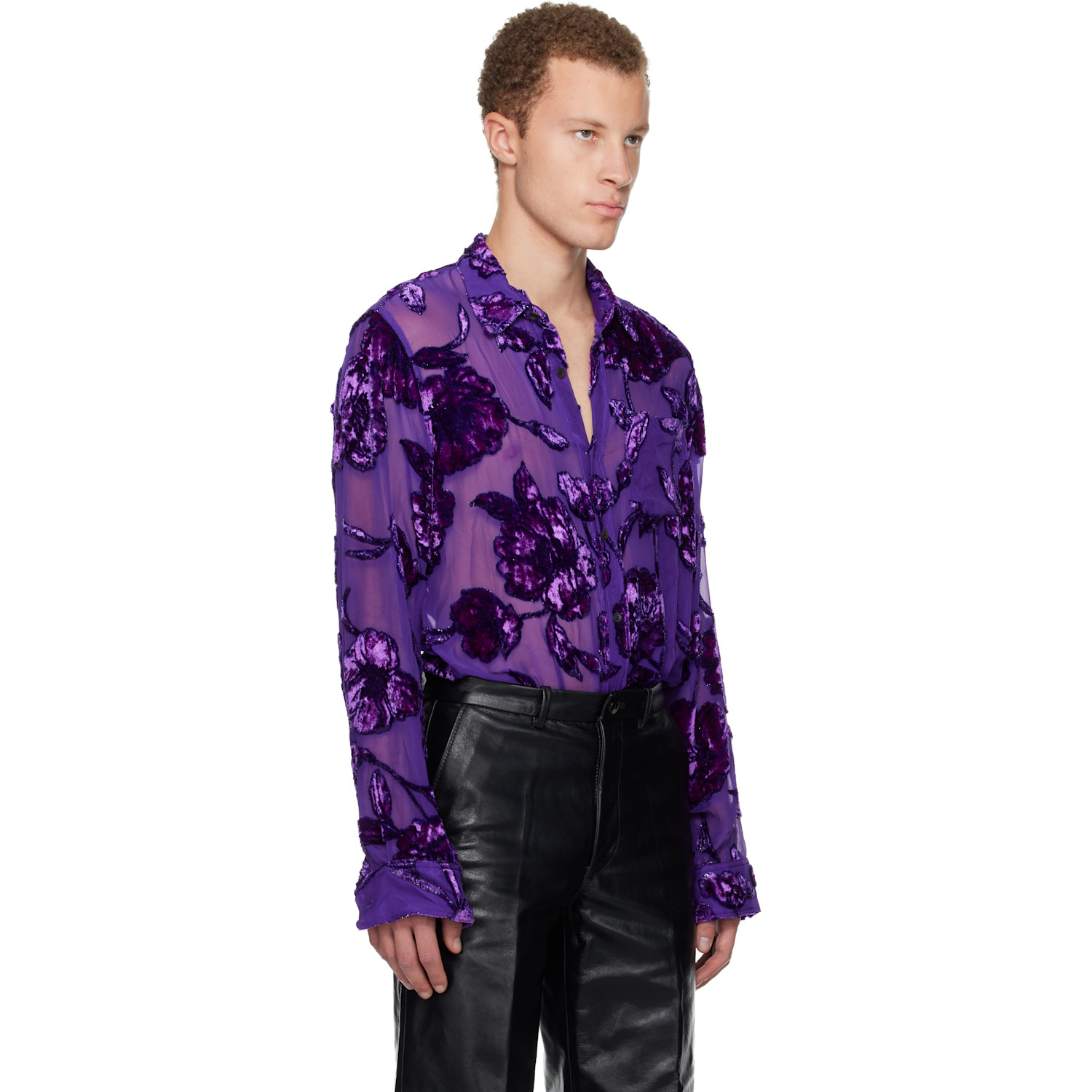  Dries Van Noten Purple Fitted Sheer Shirt 