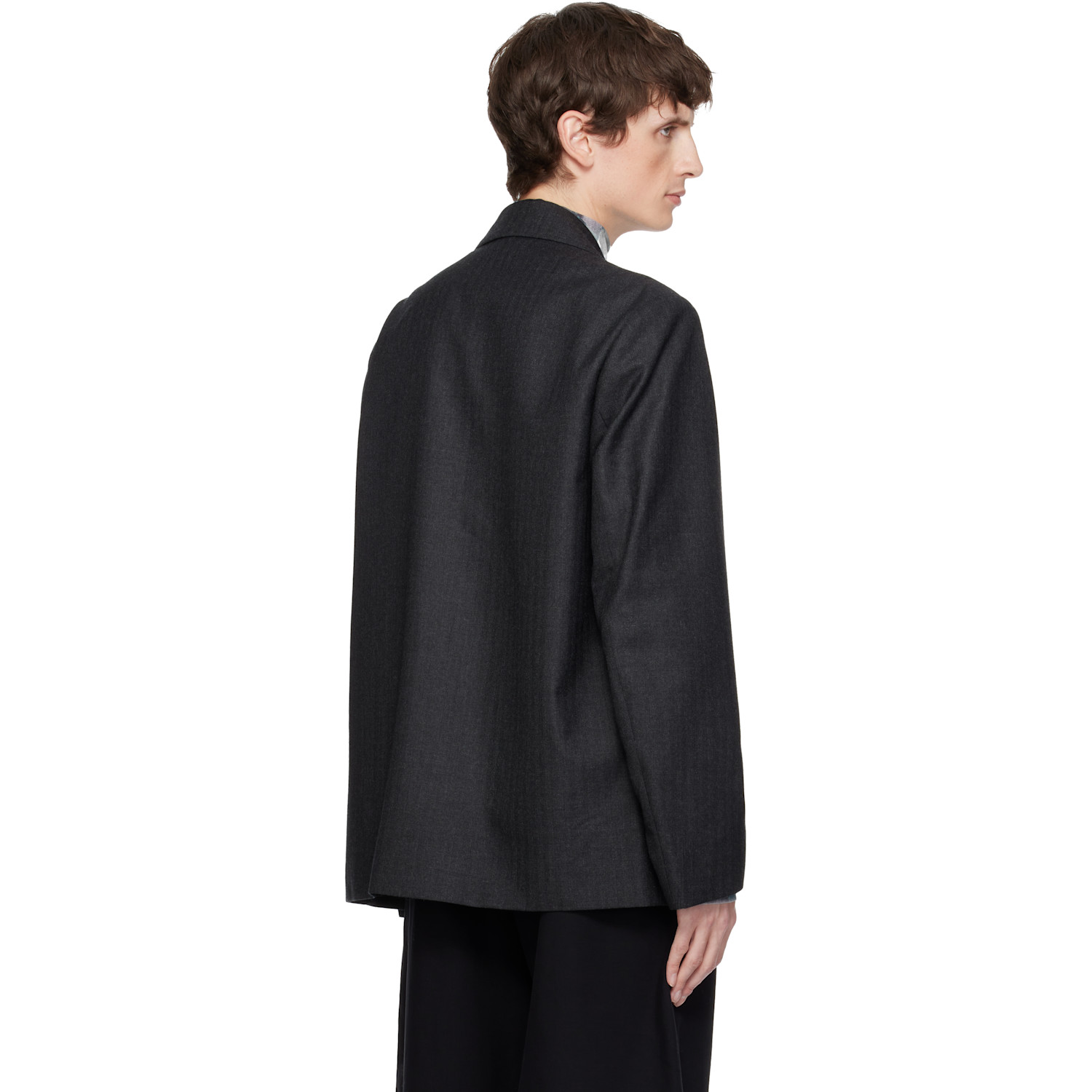  Dries Van Noten Gray Herringbone Wool Blazer 