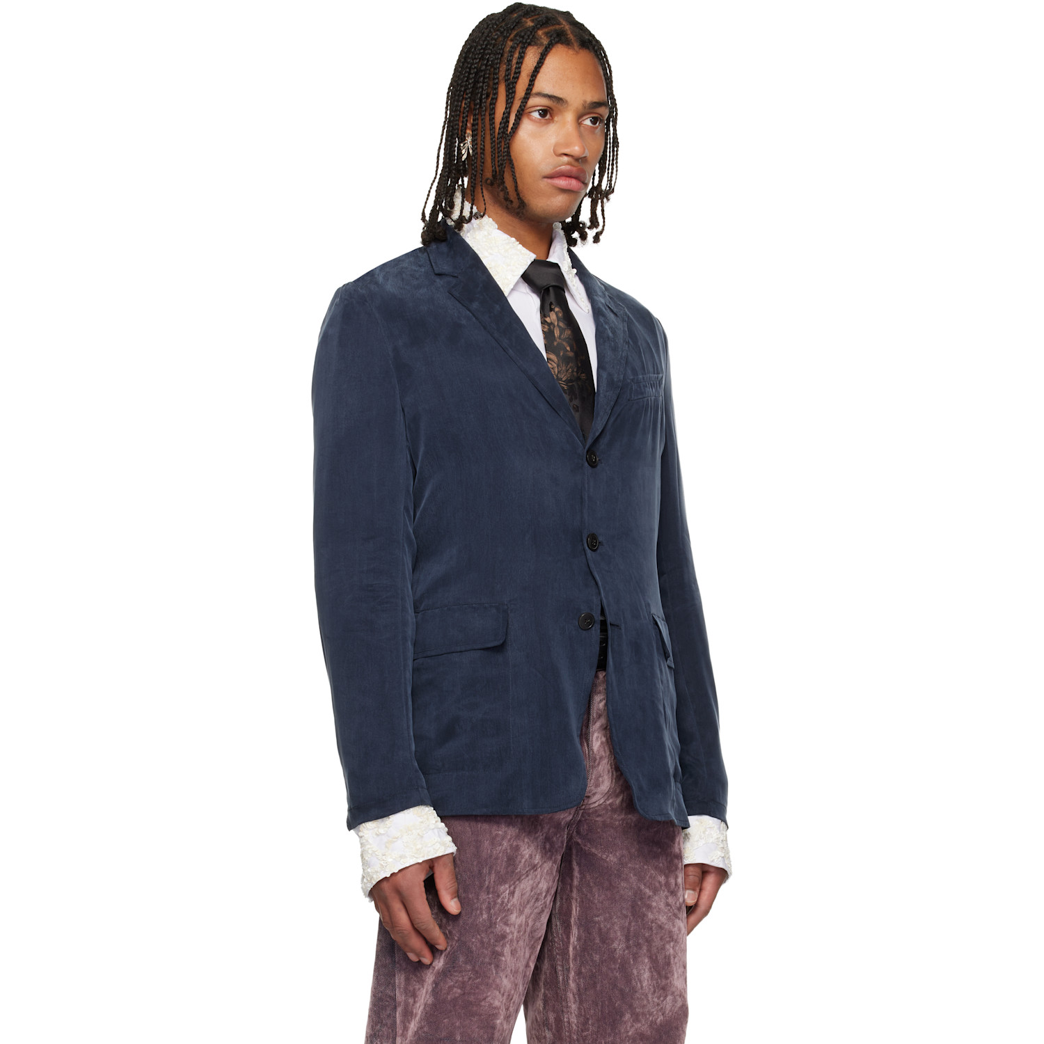  Dries Van Noten Navy Peached Twill Blazer 