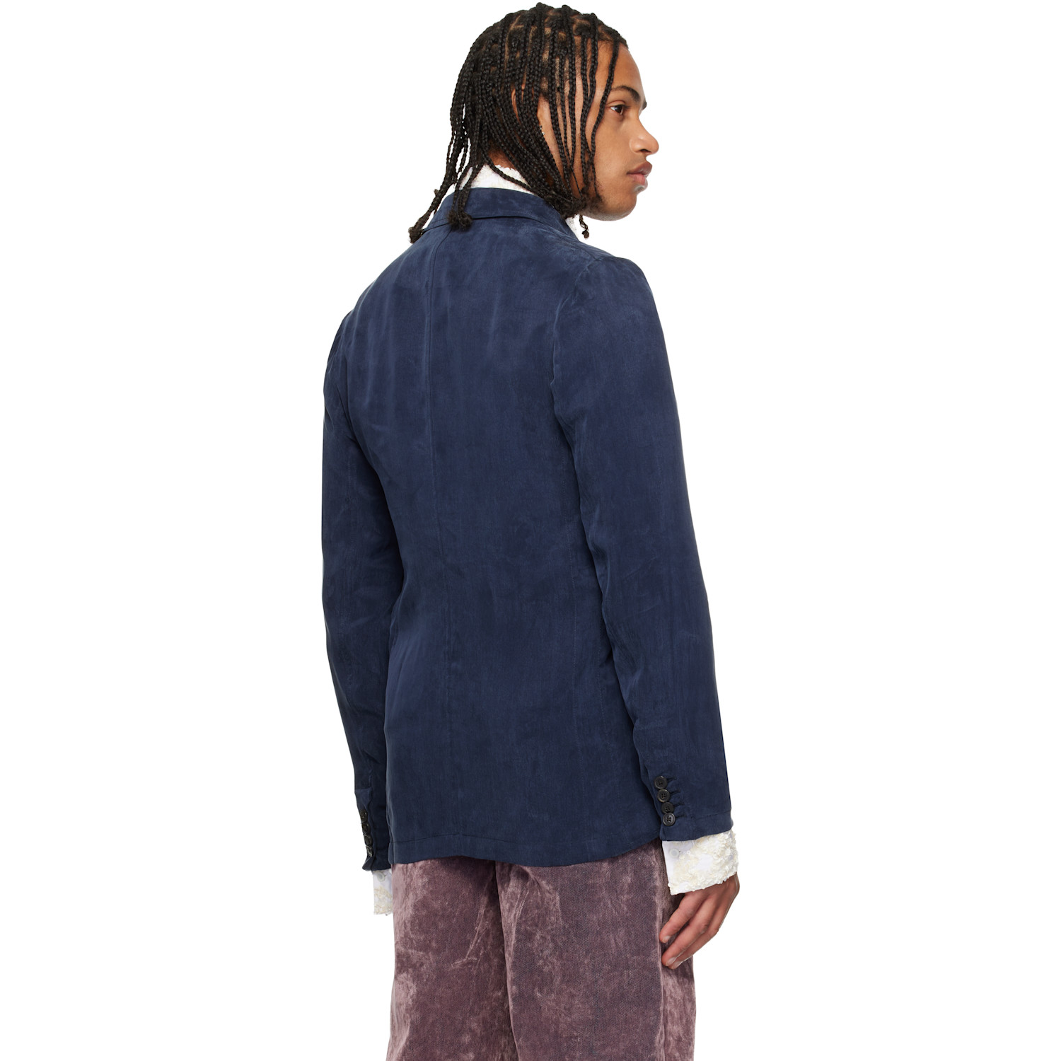  Dries Van Noten Navy Peached Twill Blazer 