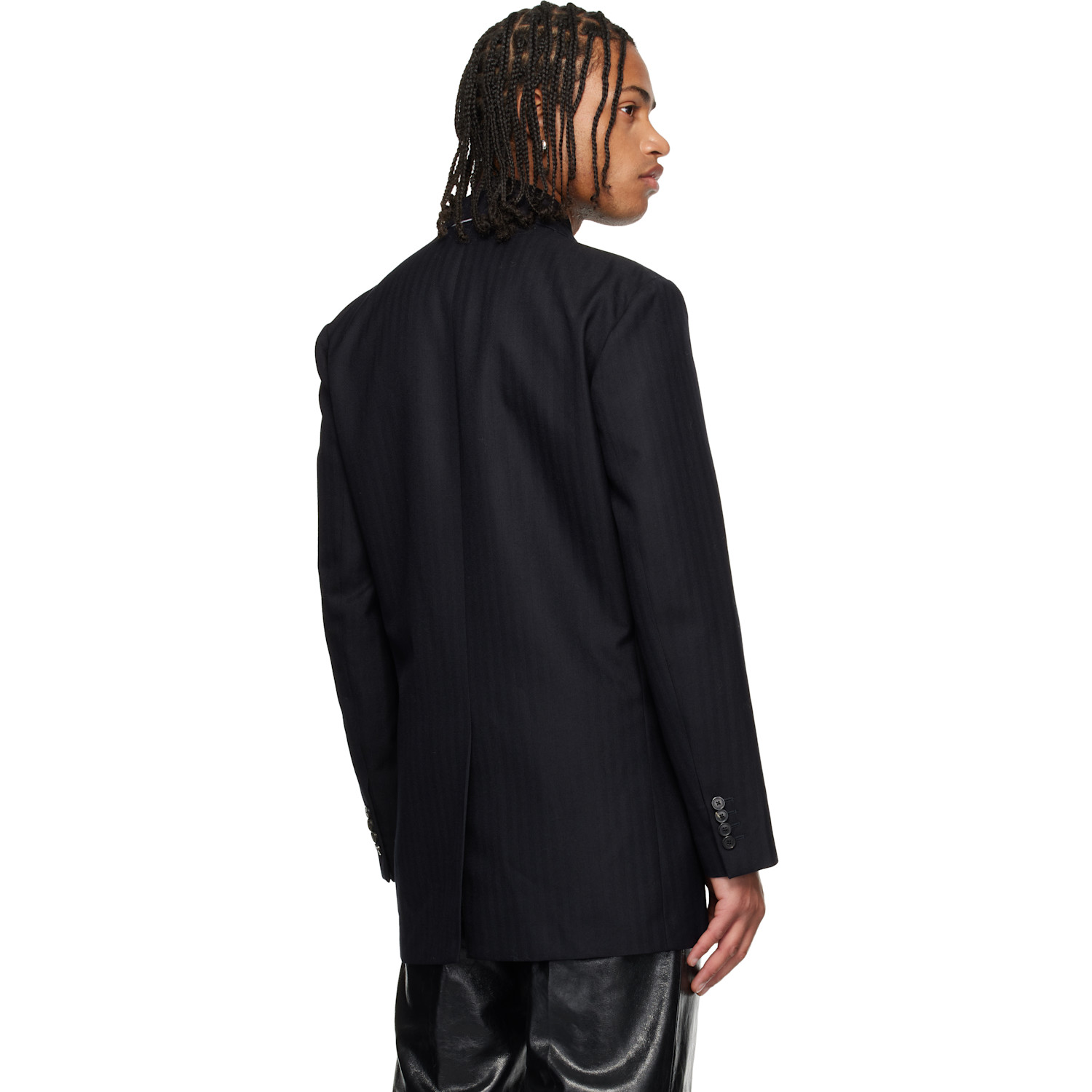  Dries Van Noten Navy Herringbone Wool Blazer 
