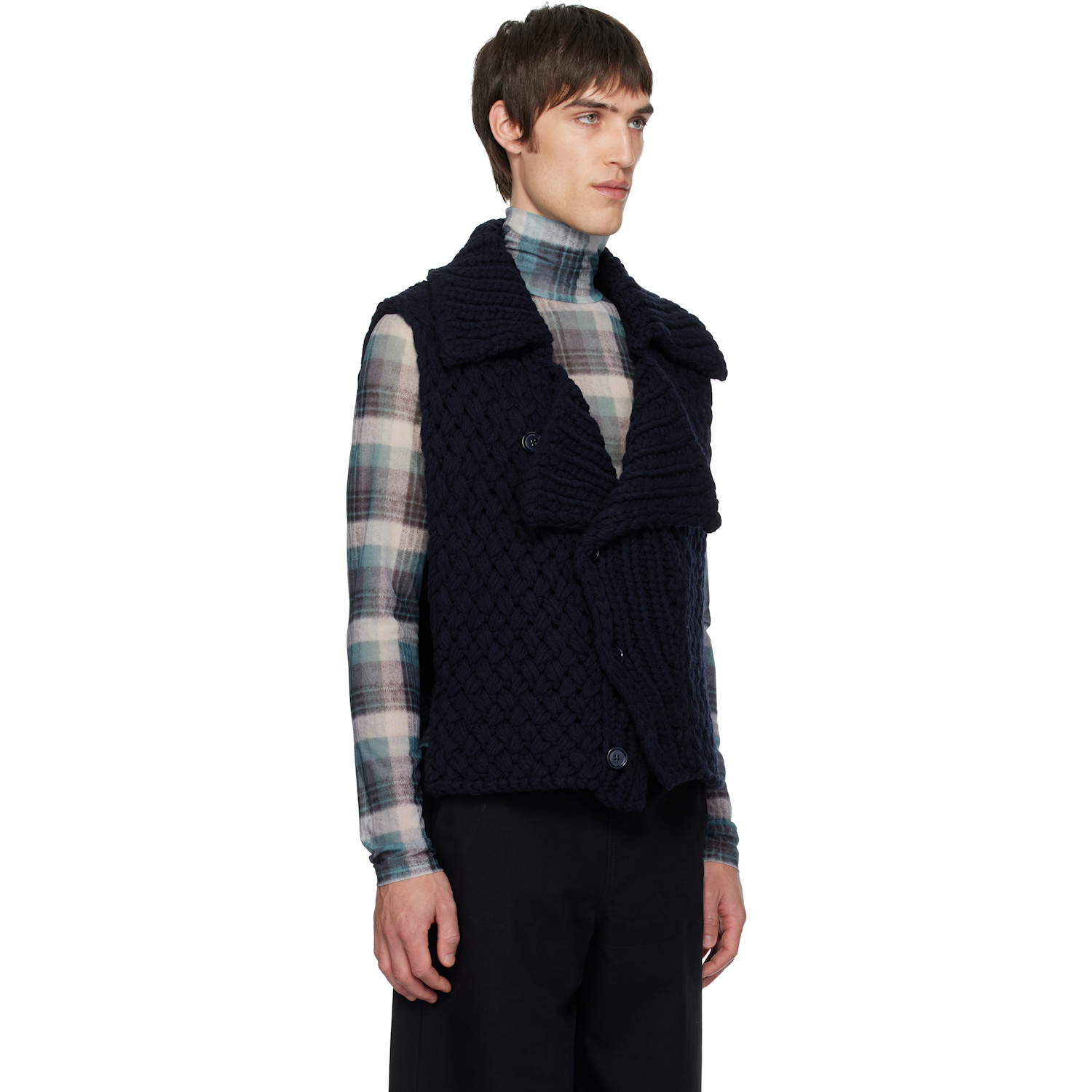  Dries Van Noten Navy Merino Wool Vest 