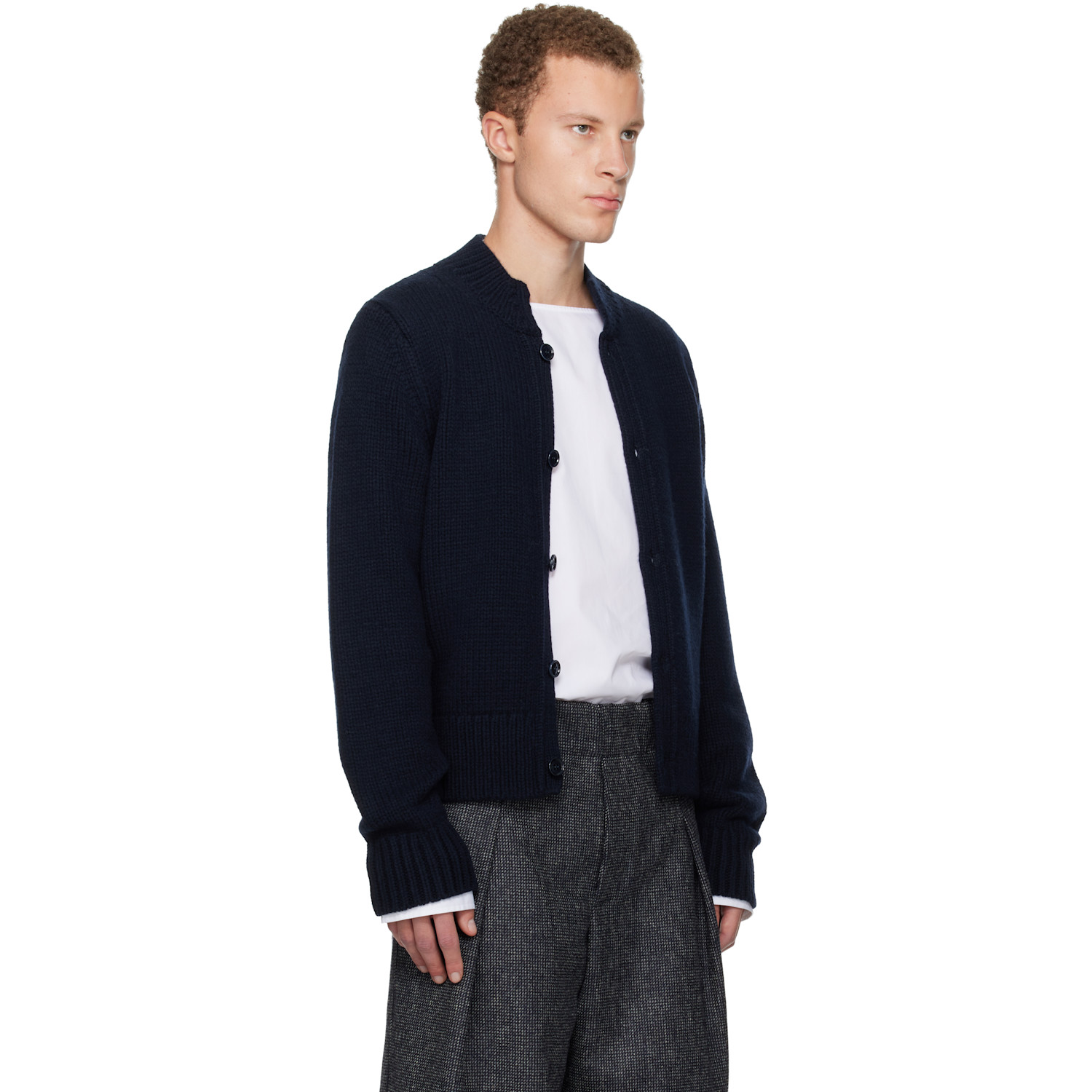  Dries Van Noten Navy Merino Wool Cardigan 