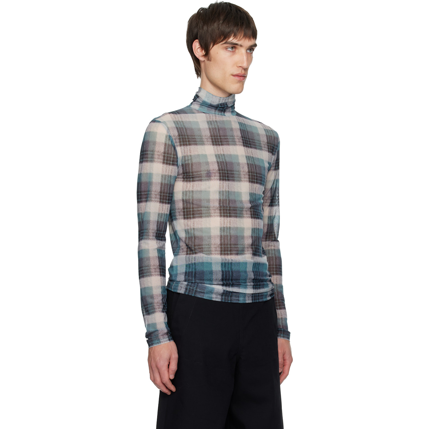  Dries Van Noten Blue Mesh Turtleneck 