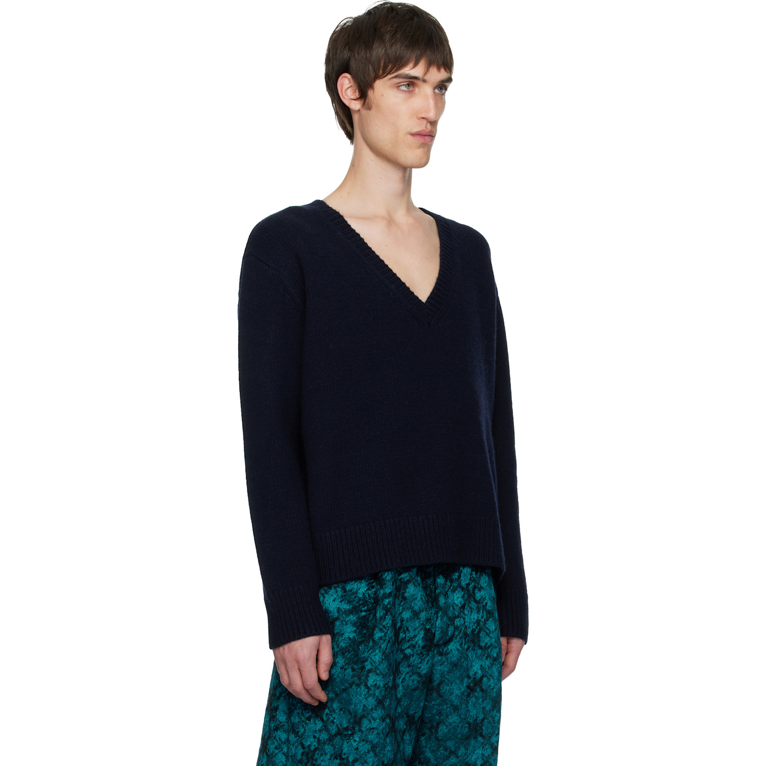  Dries Van Noten Navy V-neck Sweater 