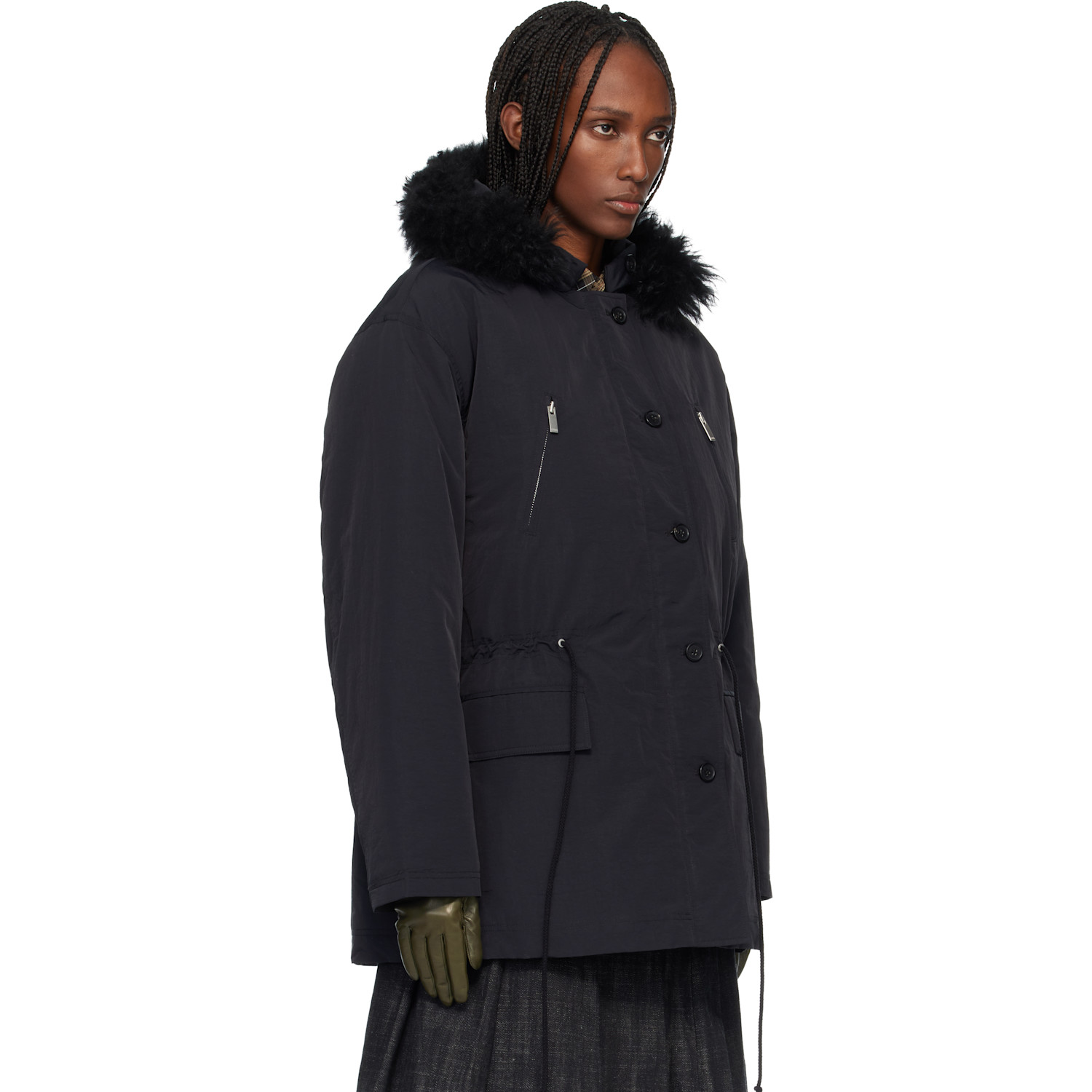  Cplus Series Black Faux-fur Hood Parka 