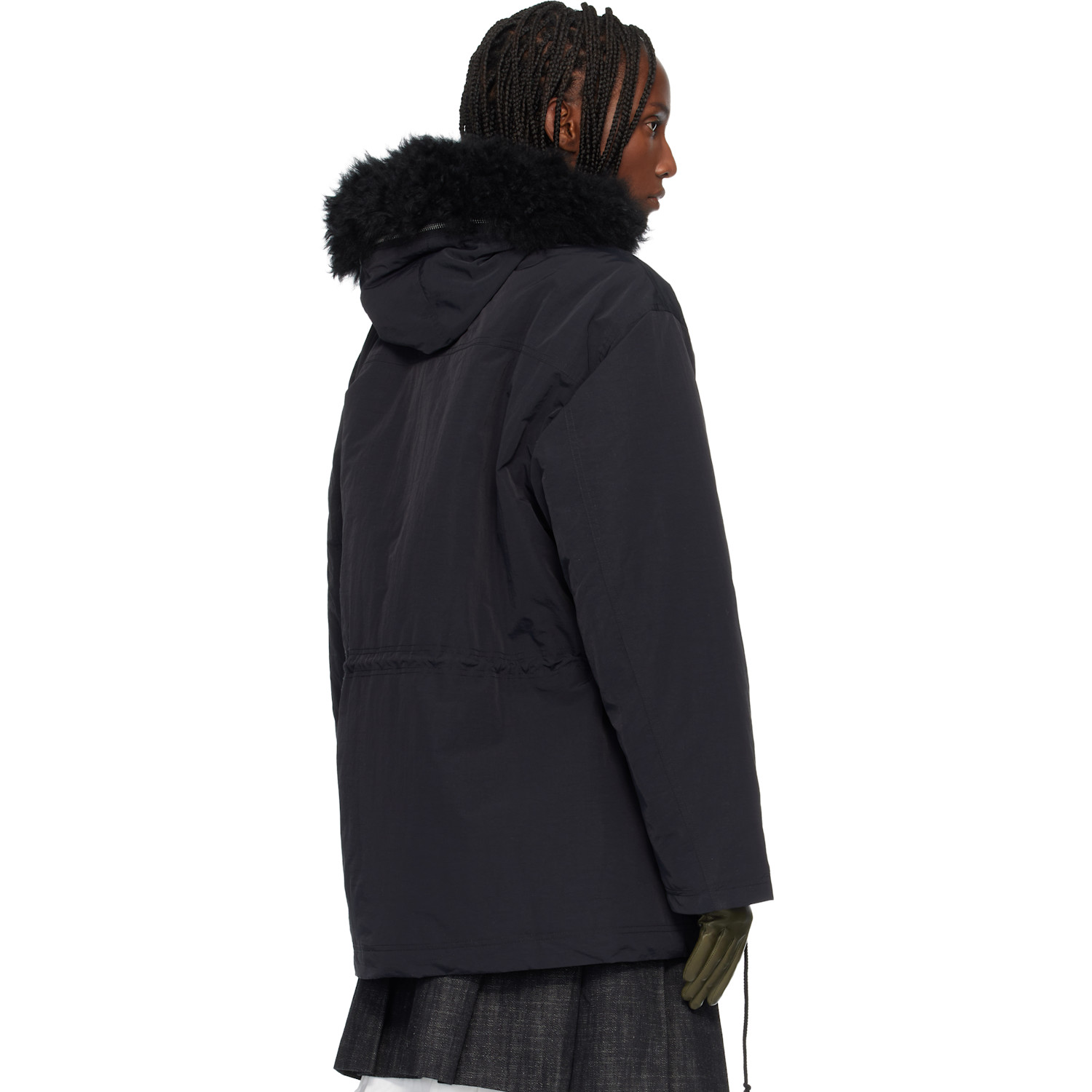  Cplus Series Black Faux-fur Hood Parka 