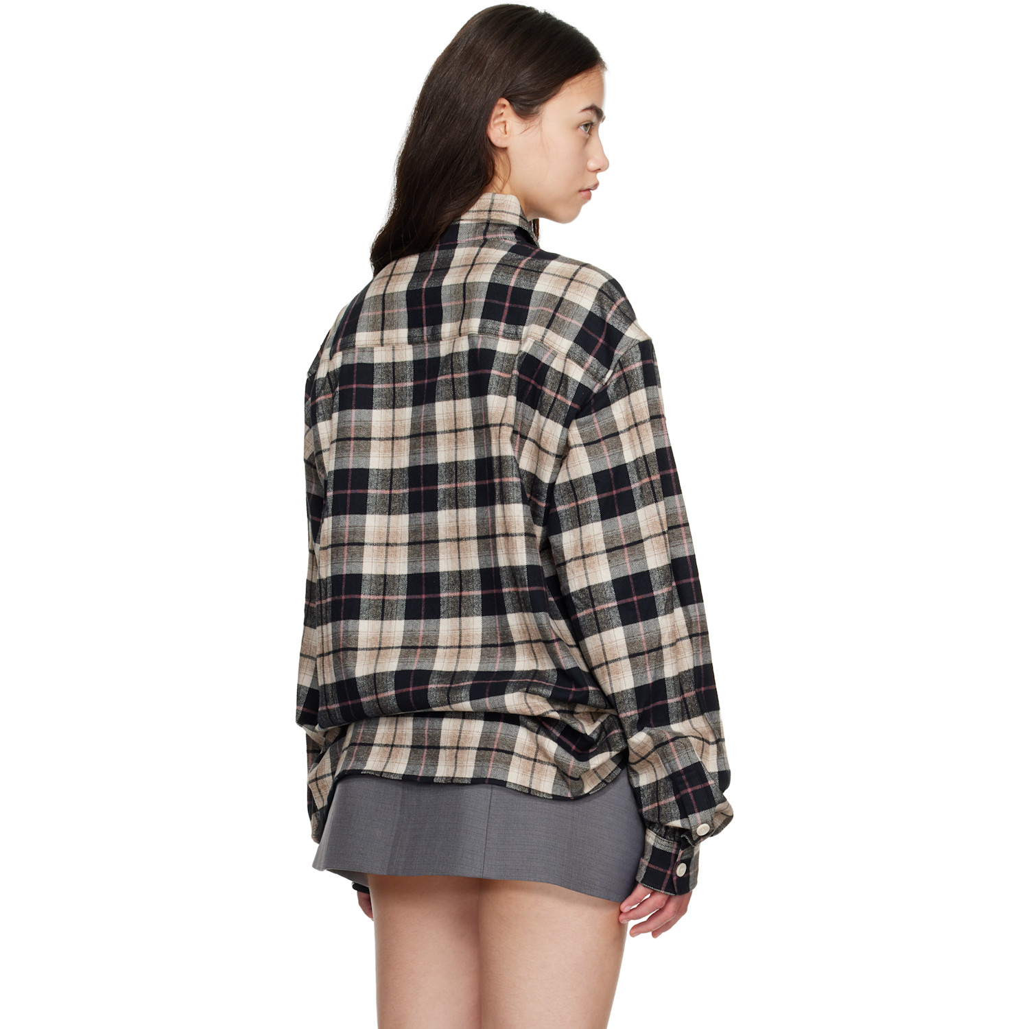  Cplus Series Beige & Black Checked Oversize Shirt 