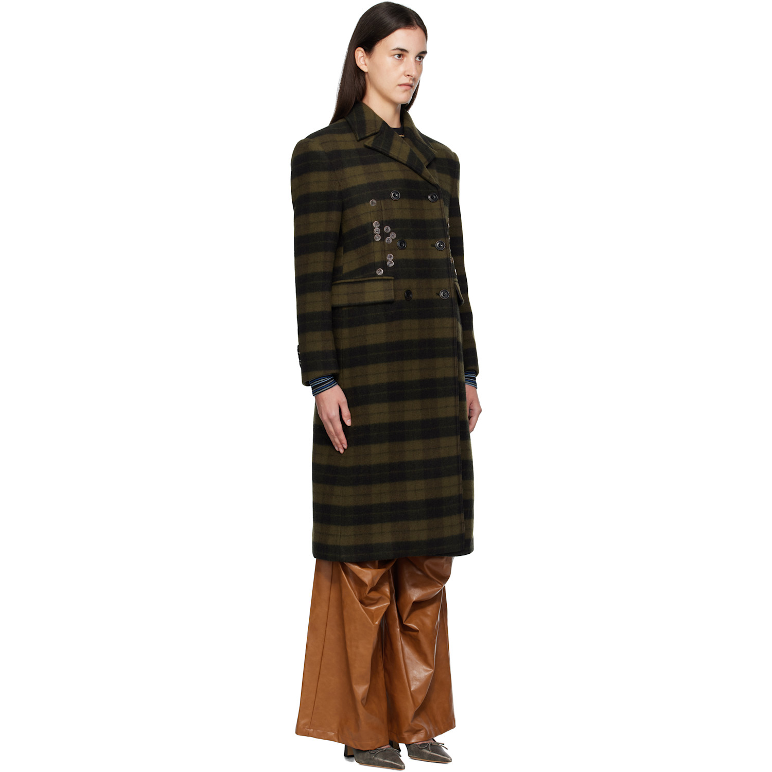  Andersson Bell Khaki Lacie Check Buttons Coat 