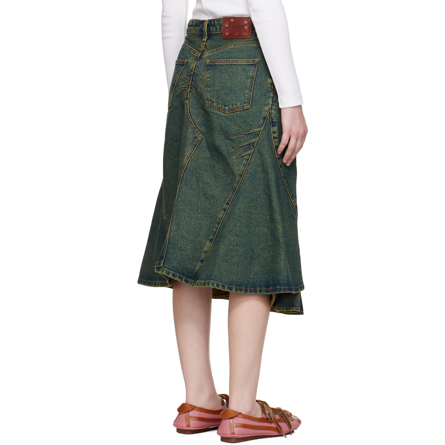  Andersson Bell Blue Custom Flare Layered Denim Midi Skirt 