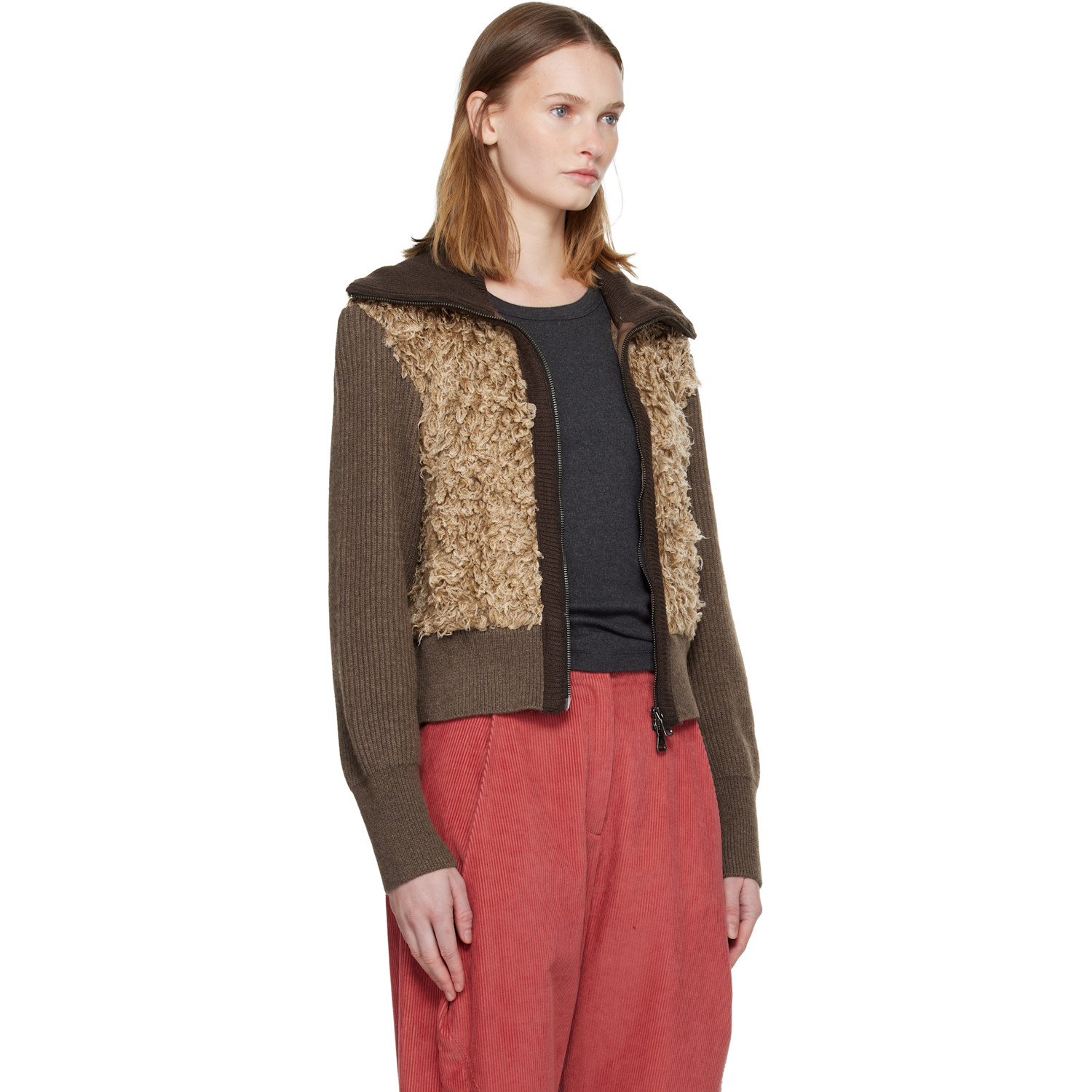  Andersson Bell Brown & Beige Fur Combo Knit Cardigan 