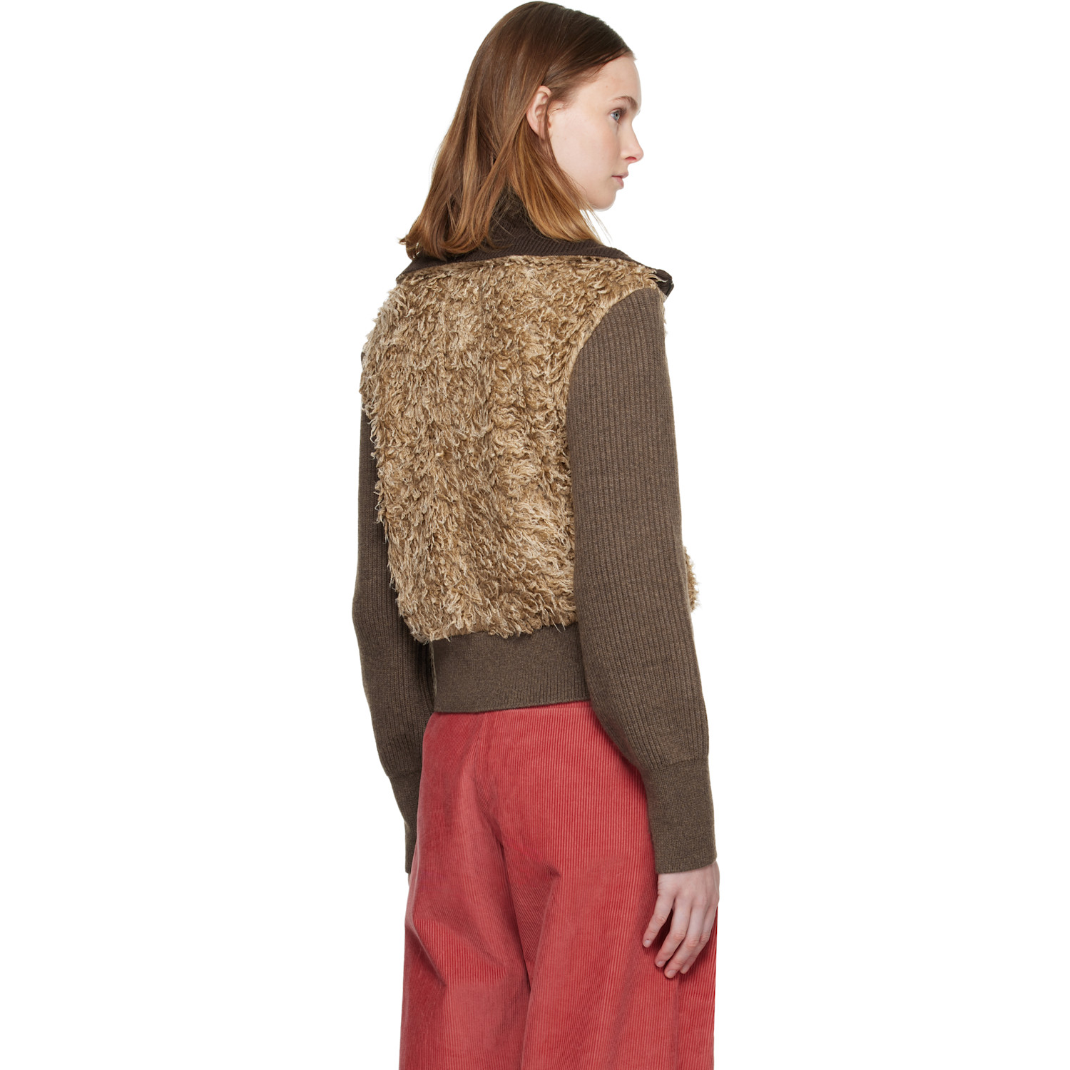  Andersson Bell Brown & Beige Fur Combo Knit Cardigan 