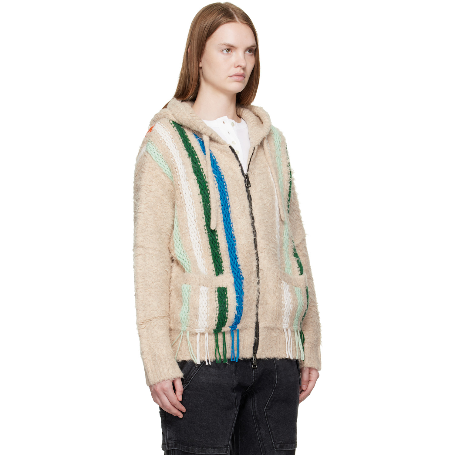  Andersson Bell Off-white Reverse Stripe Knit Hoodie 