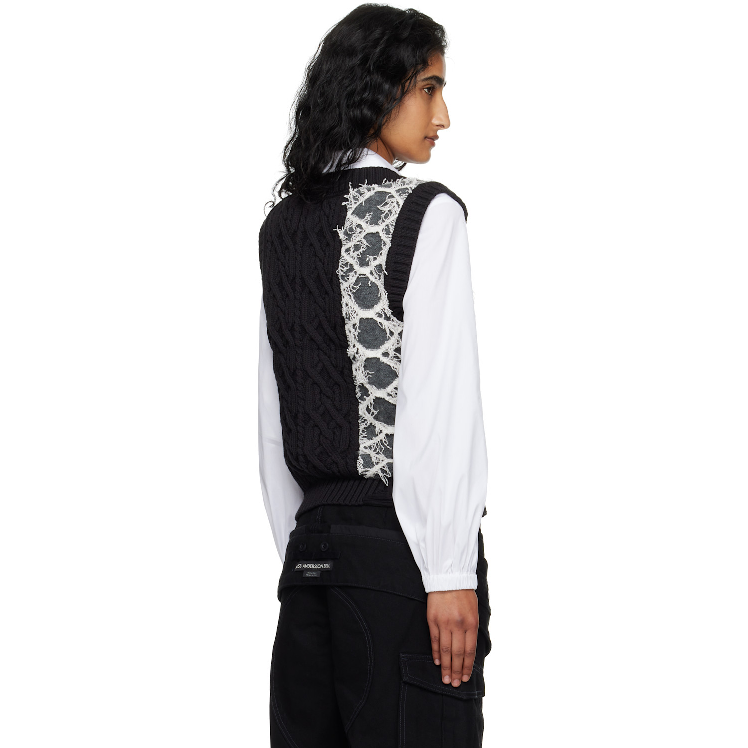  Andersson Bell Black & Gray Boucle Cable Patchwork Knit Vest 